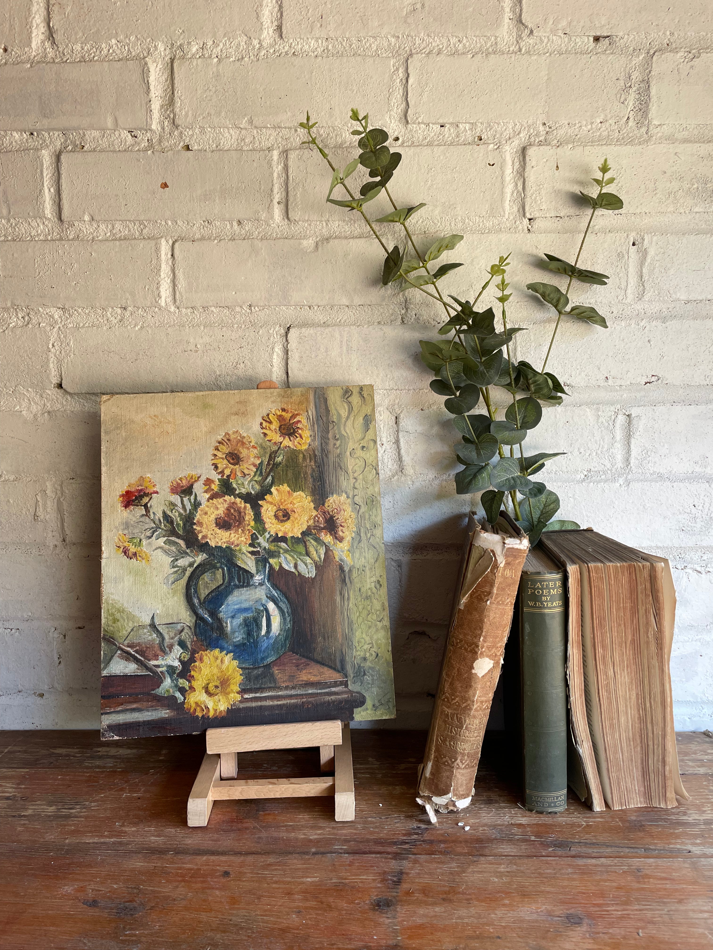 Floral Still Life: Small Oil on Paper on Board