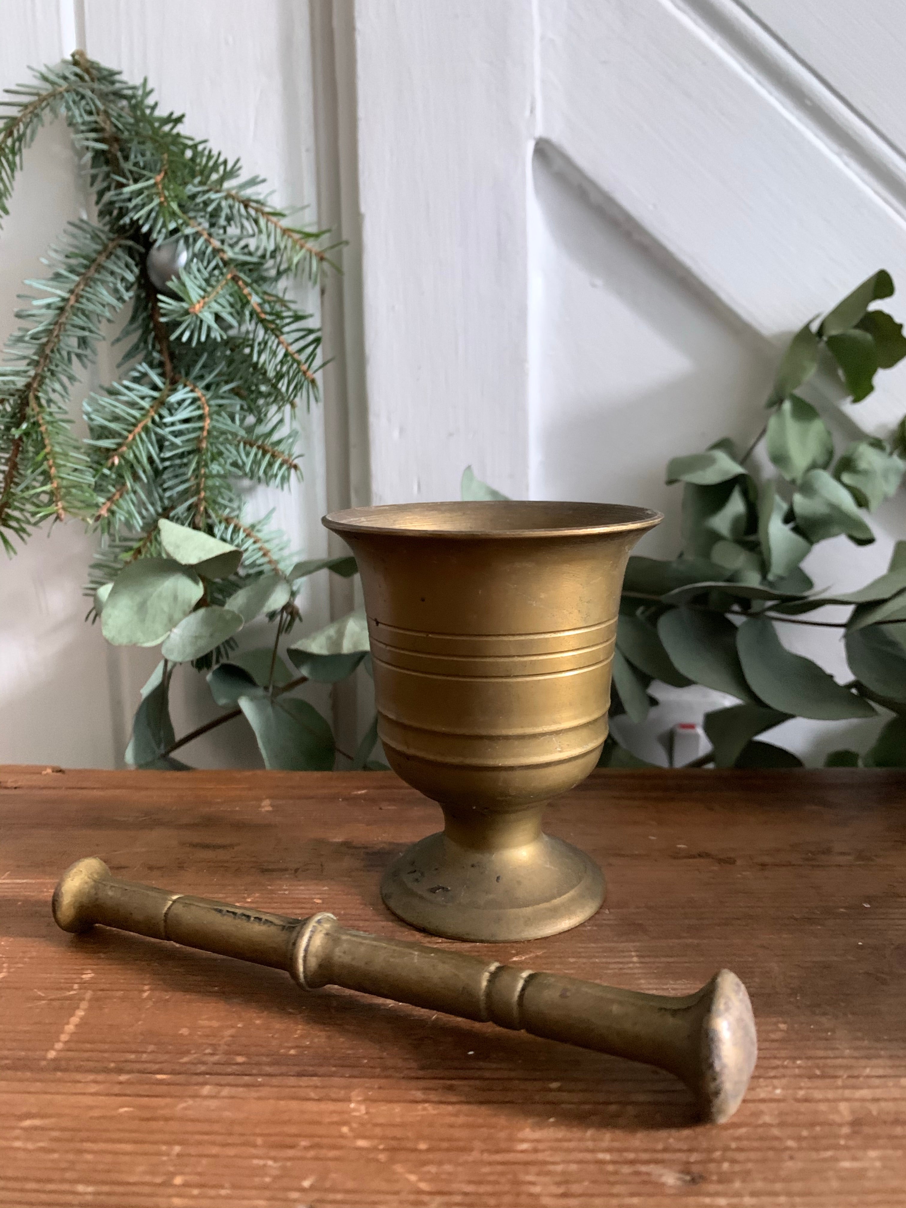 Small Antique Brass Pestle and Mortar