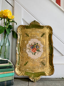 Large Florentine Gilt Tray with Floral Detail