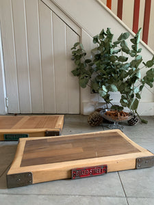 Reclaimed Wood Chopping Block (with red metal plaque)