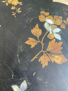 Antique Chinoiserie Panel with Mother of Pearl birds and gold leaf foliage