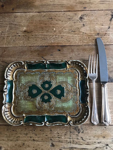 Teeny Green Florentine Gilt Tray