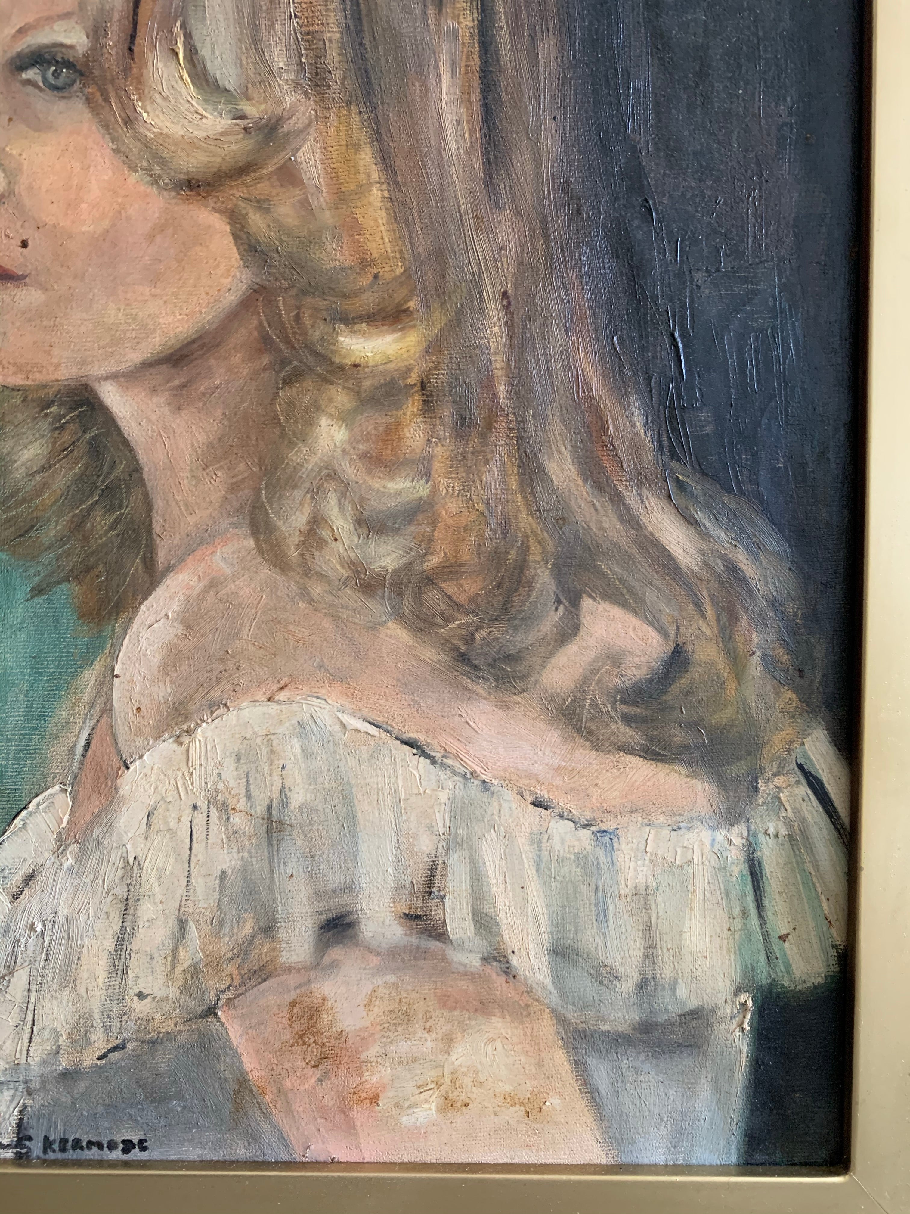 Lady with a Ruffle Dress - Framed Oil Painting on Canvas