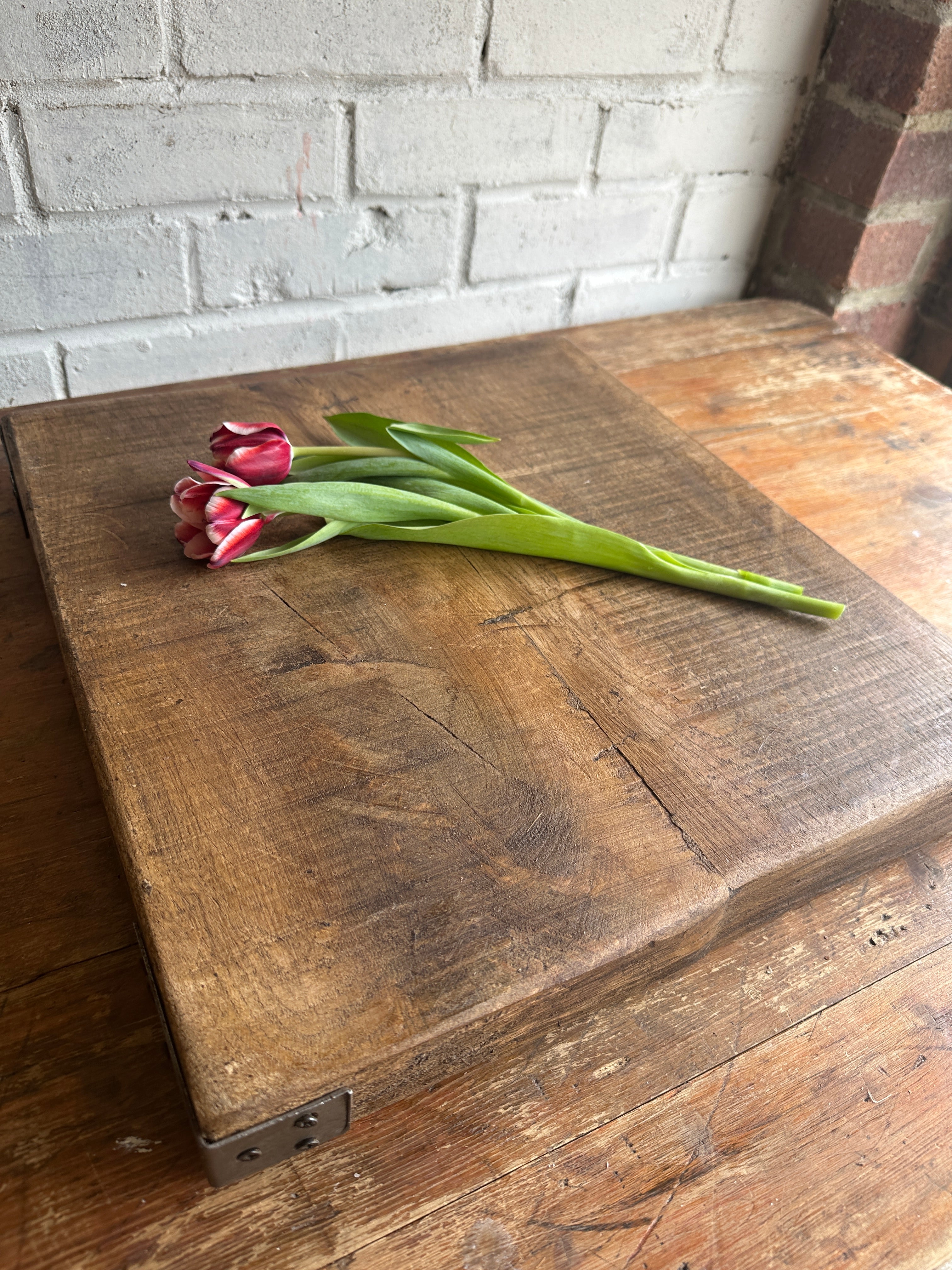 Reclaimed Oak Chopping Board/Butchers Block with Metal Corners