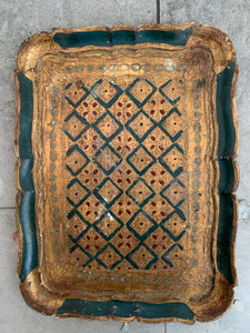 Florentine Wood Gilt Tray - Green & Gold