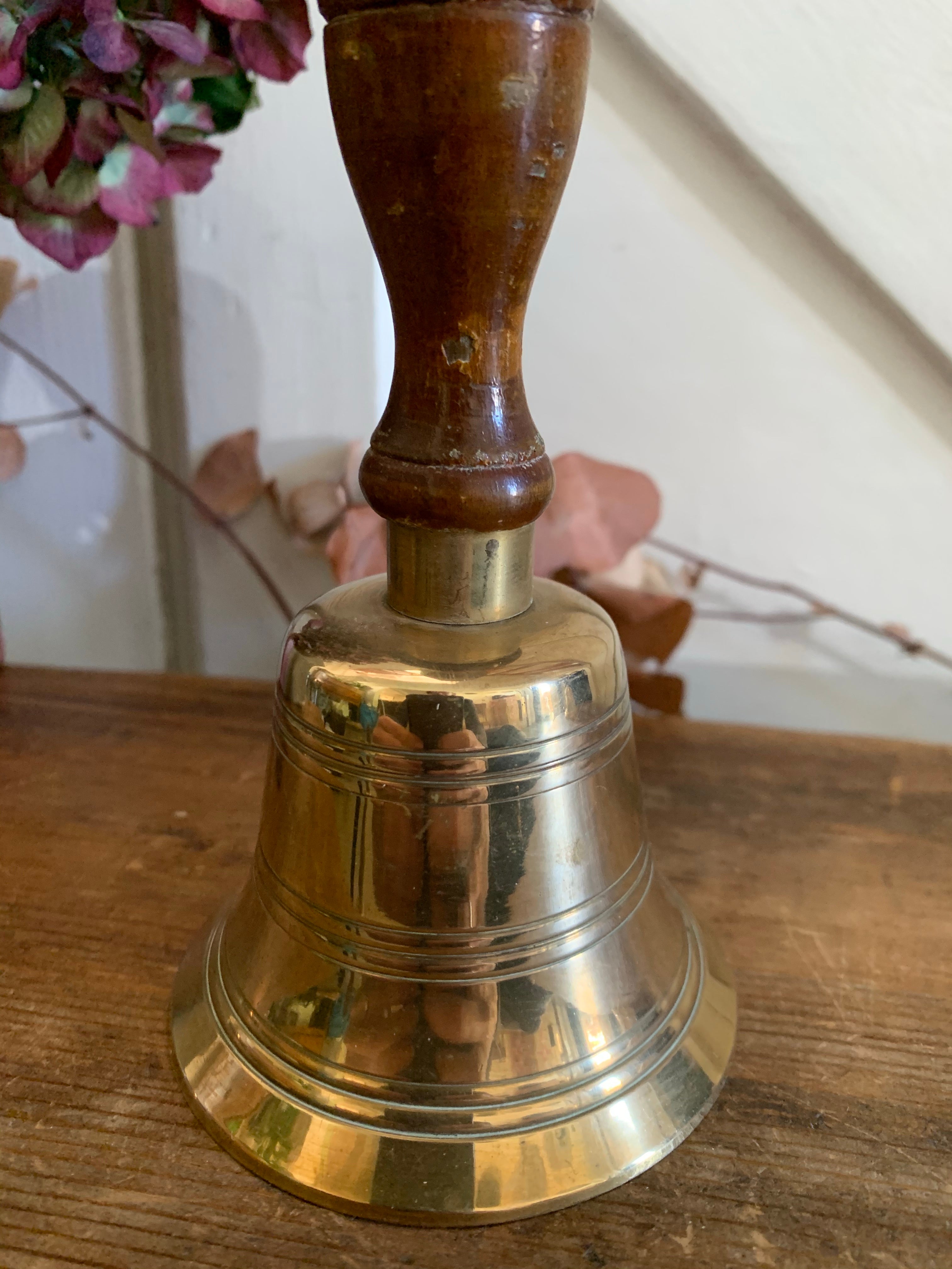 Medium Vintage Brass Handbell with Wooden Handle
