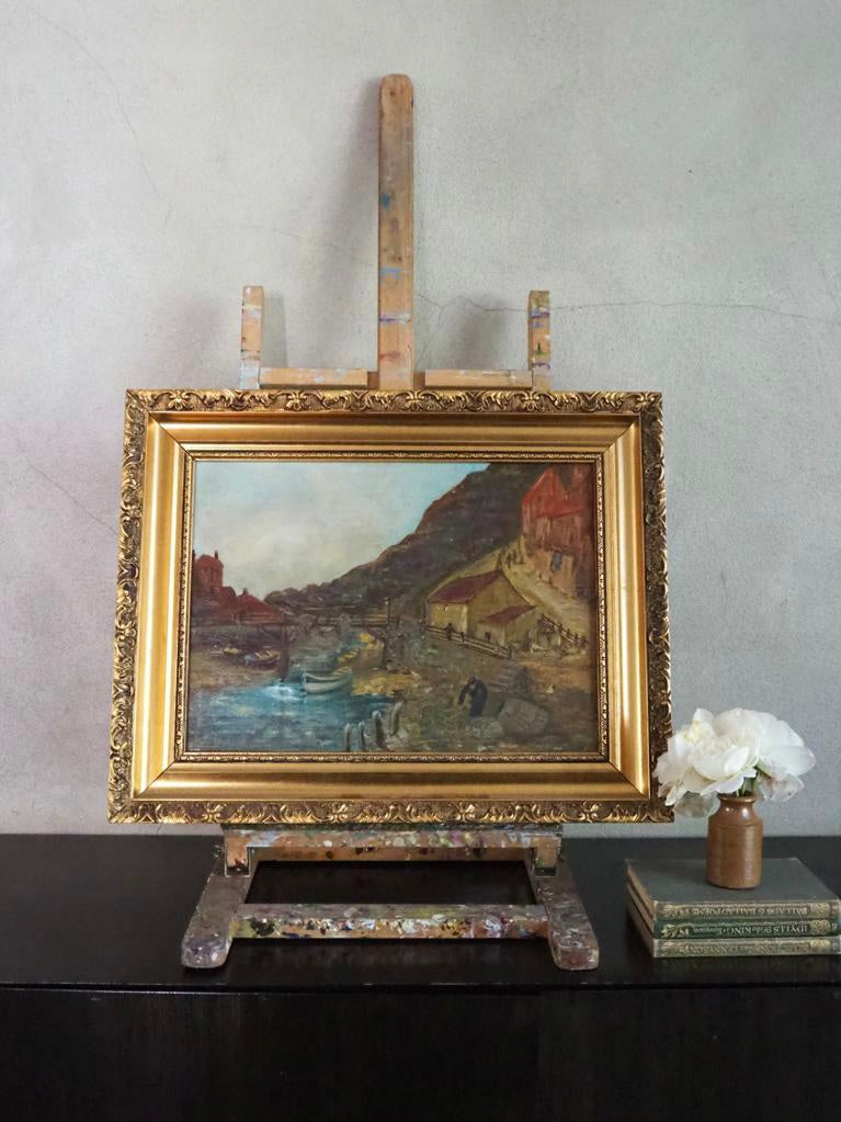 At the Water: Antique Oil on Canvas