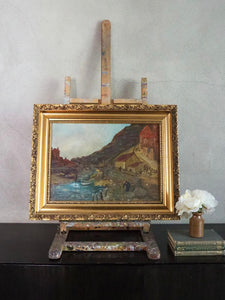 At the Water: Antique Oil on Canvas