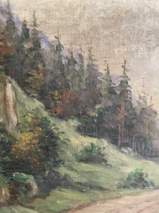 A Welsh Stream: Small Antique Signed Oil on Wood
