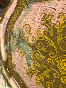 Large Pink Florentine Gilt Tray