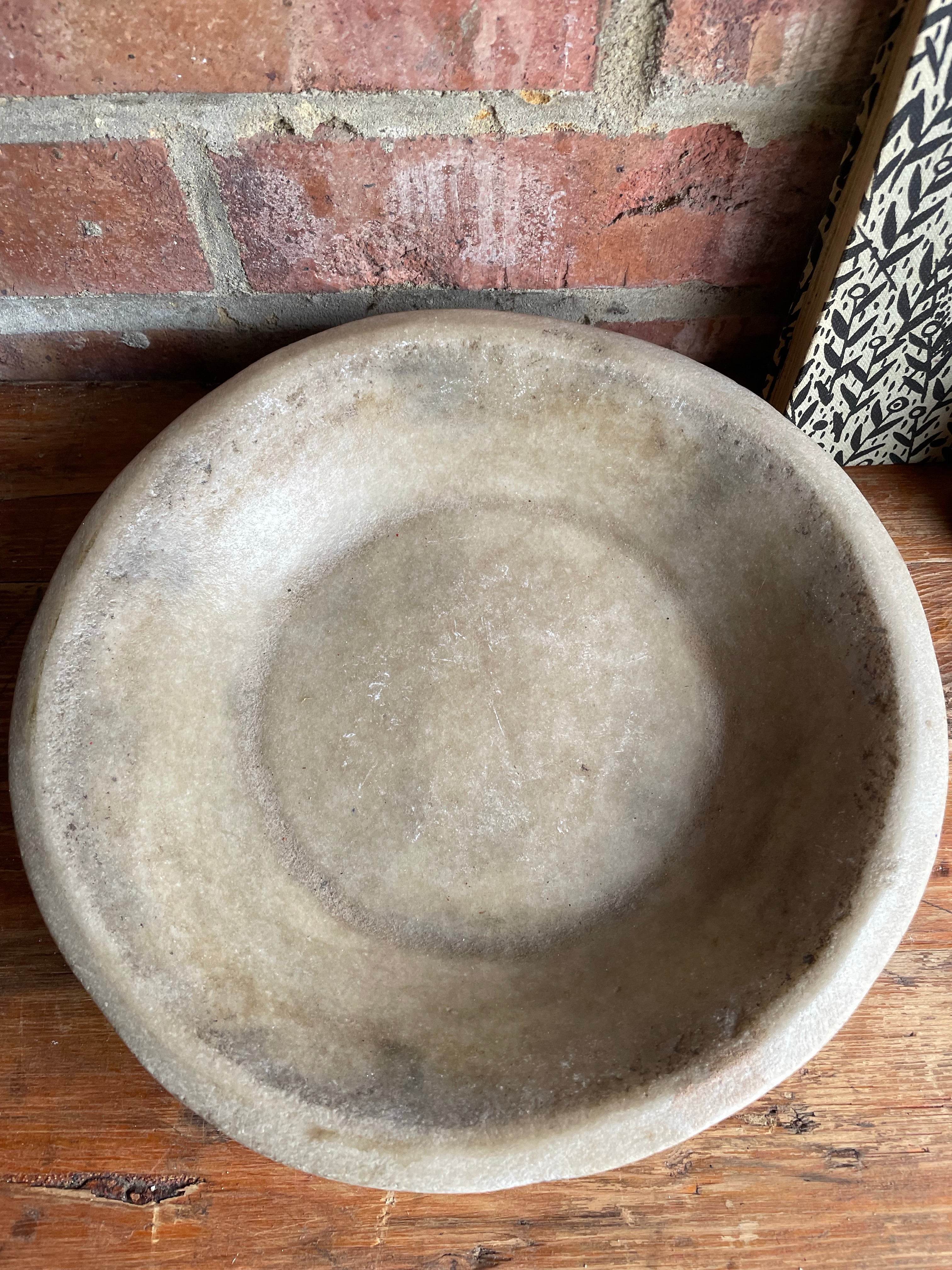 Antique Marble Stone Bowl: Beige Hues