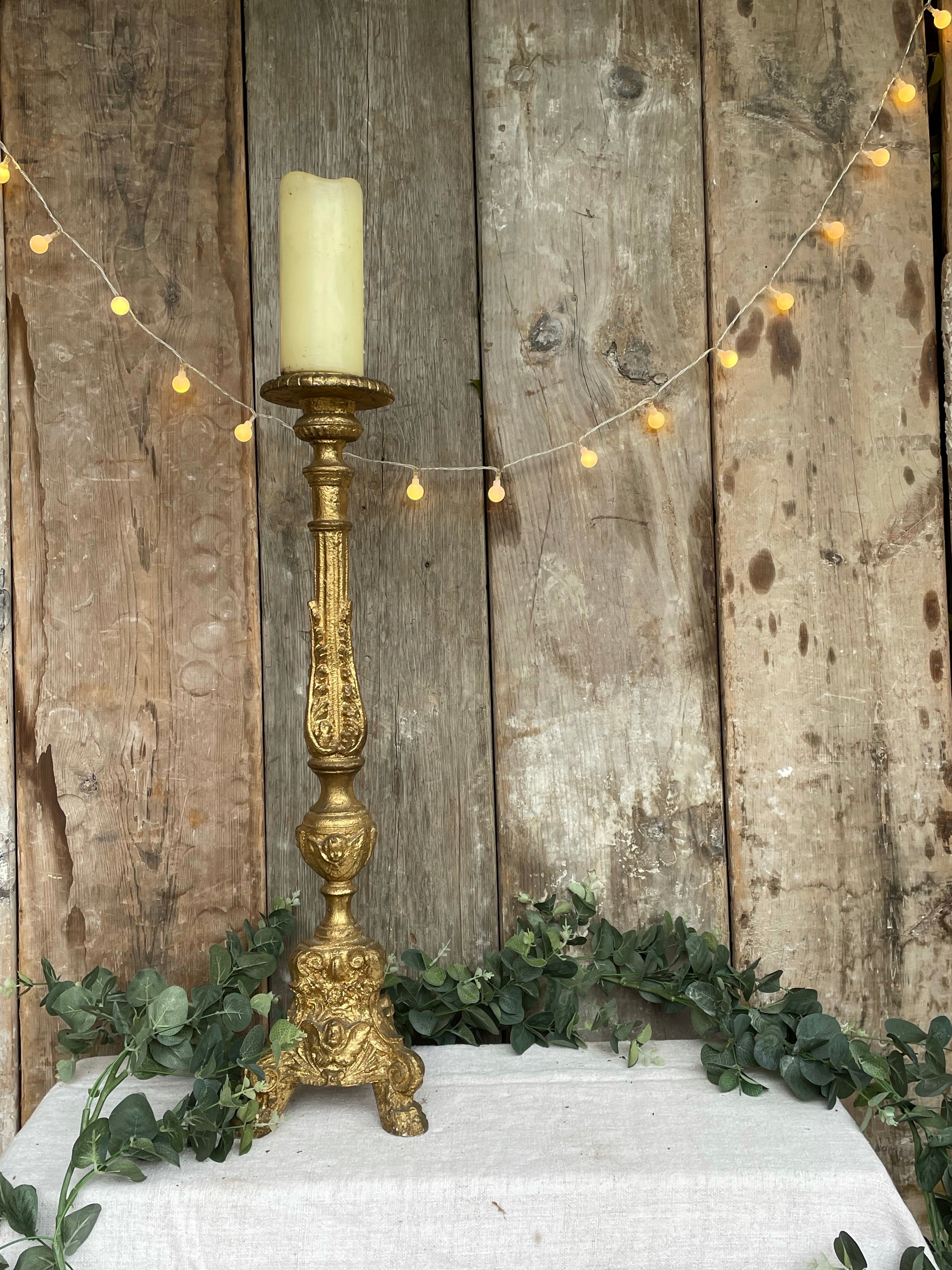 Pair of Giltwood Handcarved Church Candlesticks