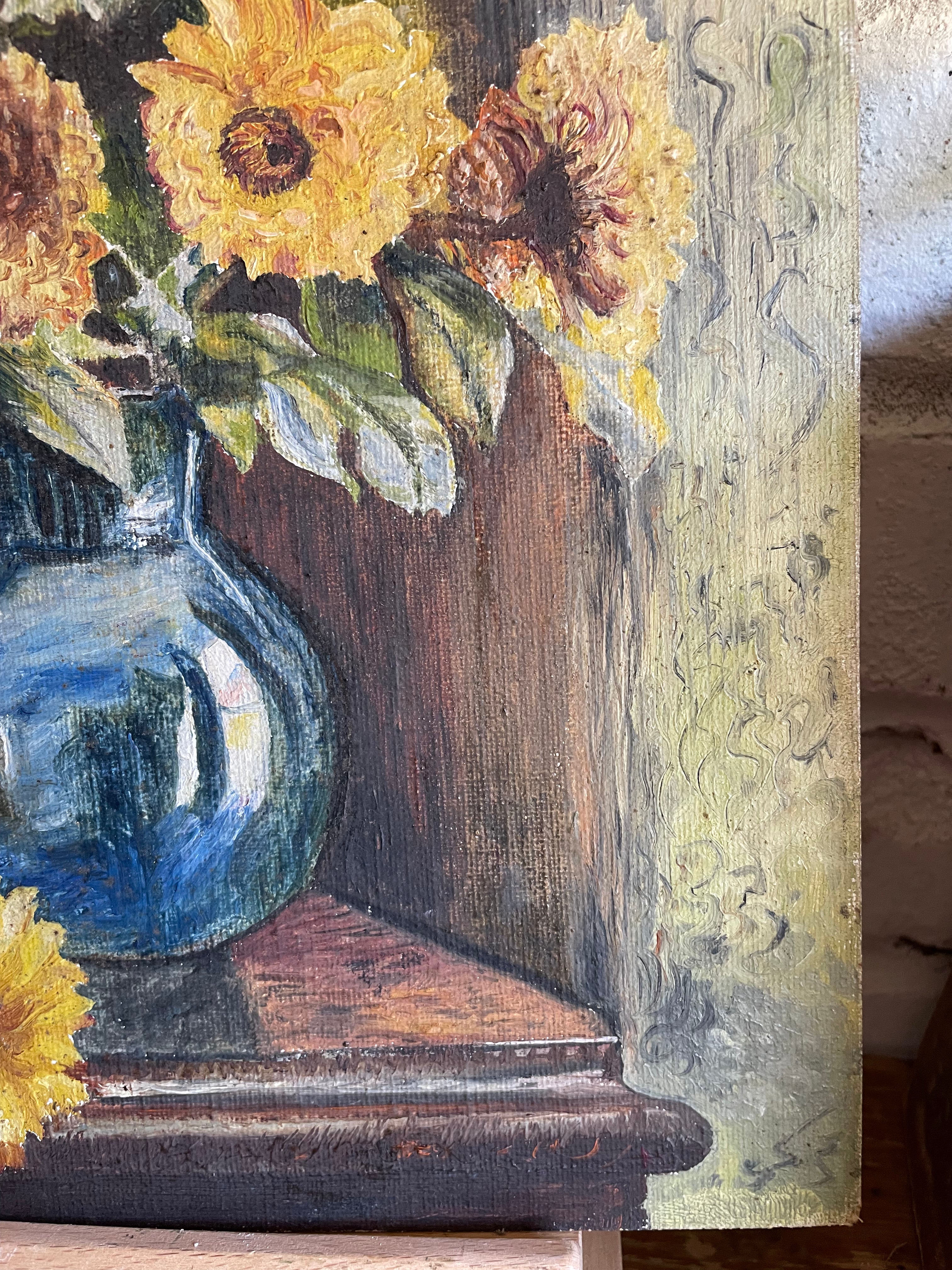 Floral Still Life: Small Oil on Paper on Board