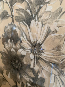 Antique Pencil Drawing of Botanical Flowers