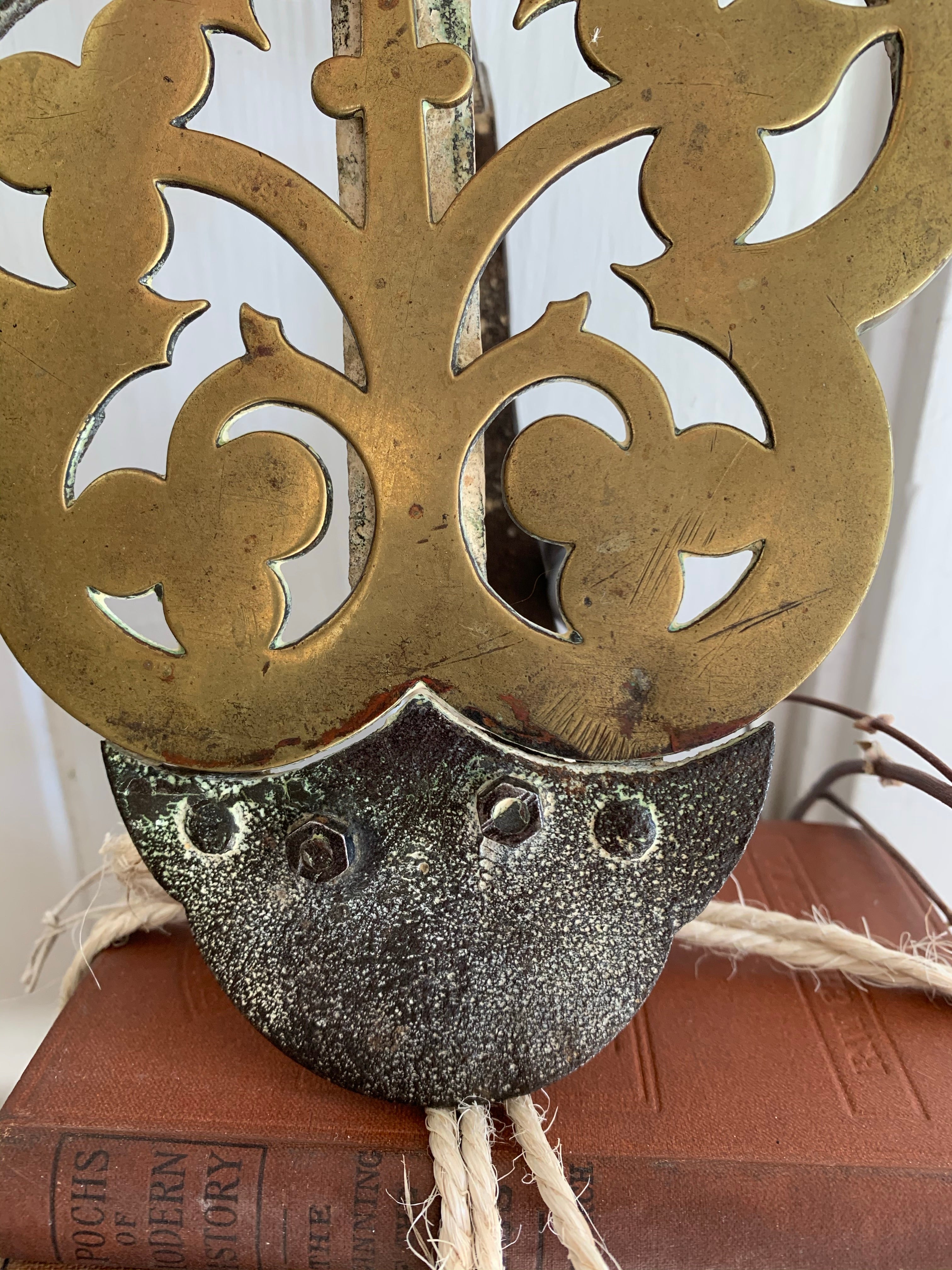 Antique Brass Clip On Trivet with Wooden Handle