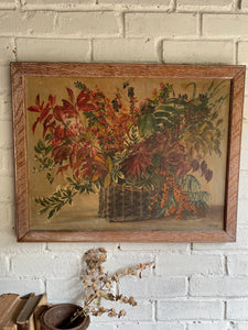 Flowers Bursting from a Basket: Oil On Canvas
