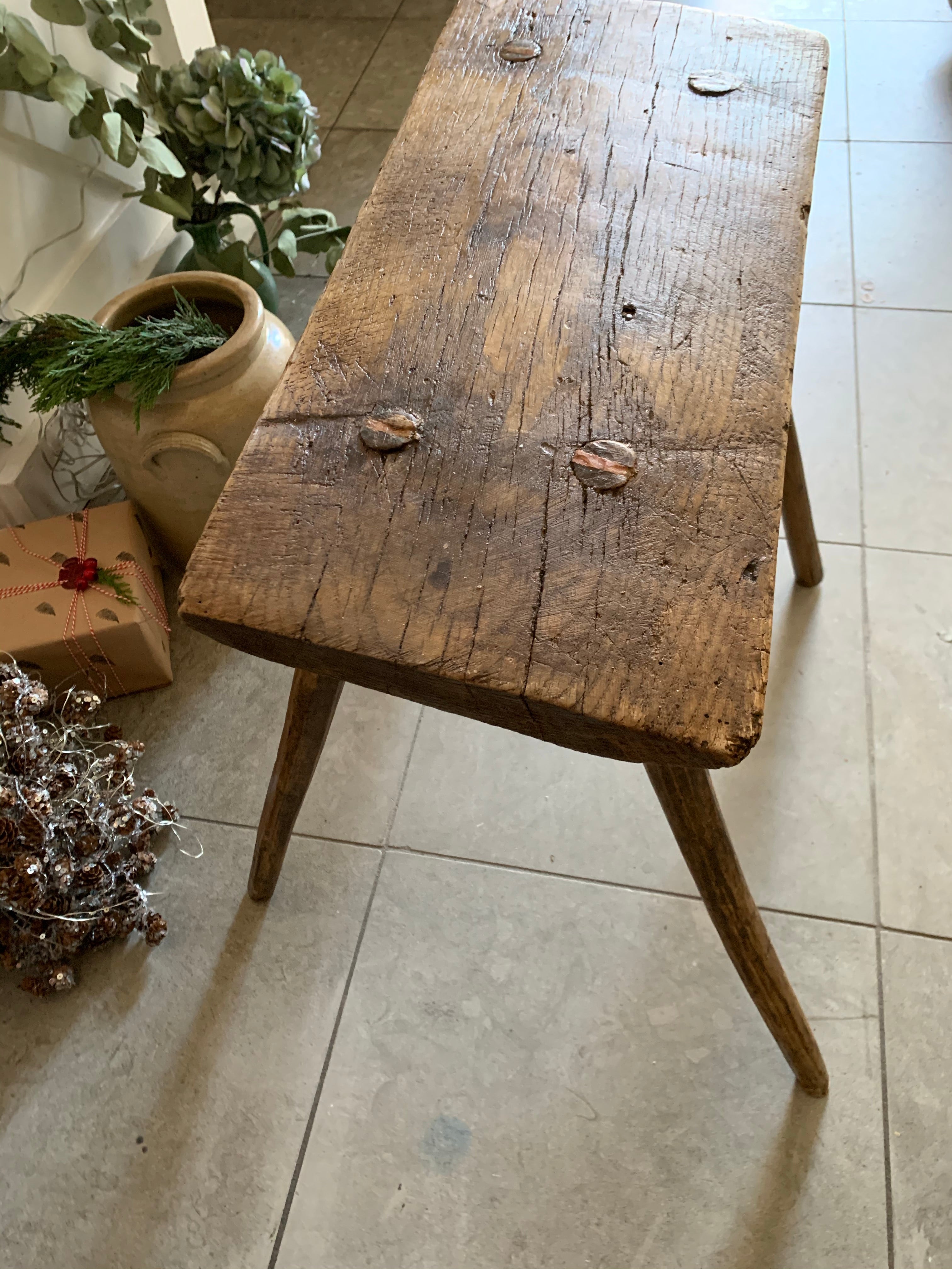 Large  Primitive Wood Stool/Sidetable