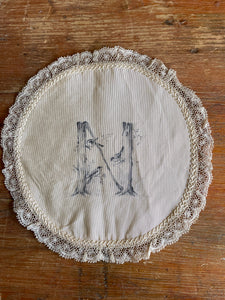 Victorian Silk & Lace Doily with Ink Lettered “N”