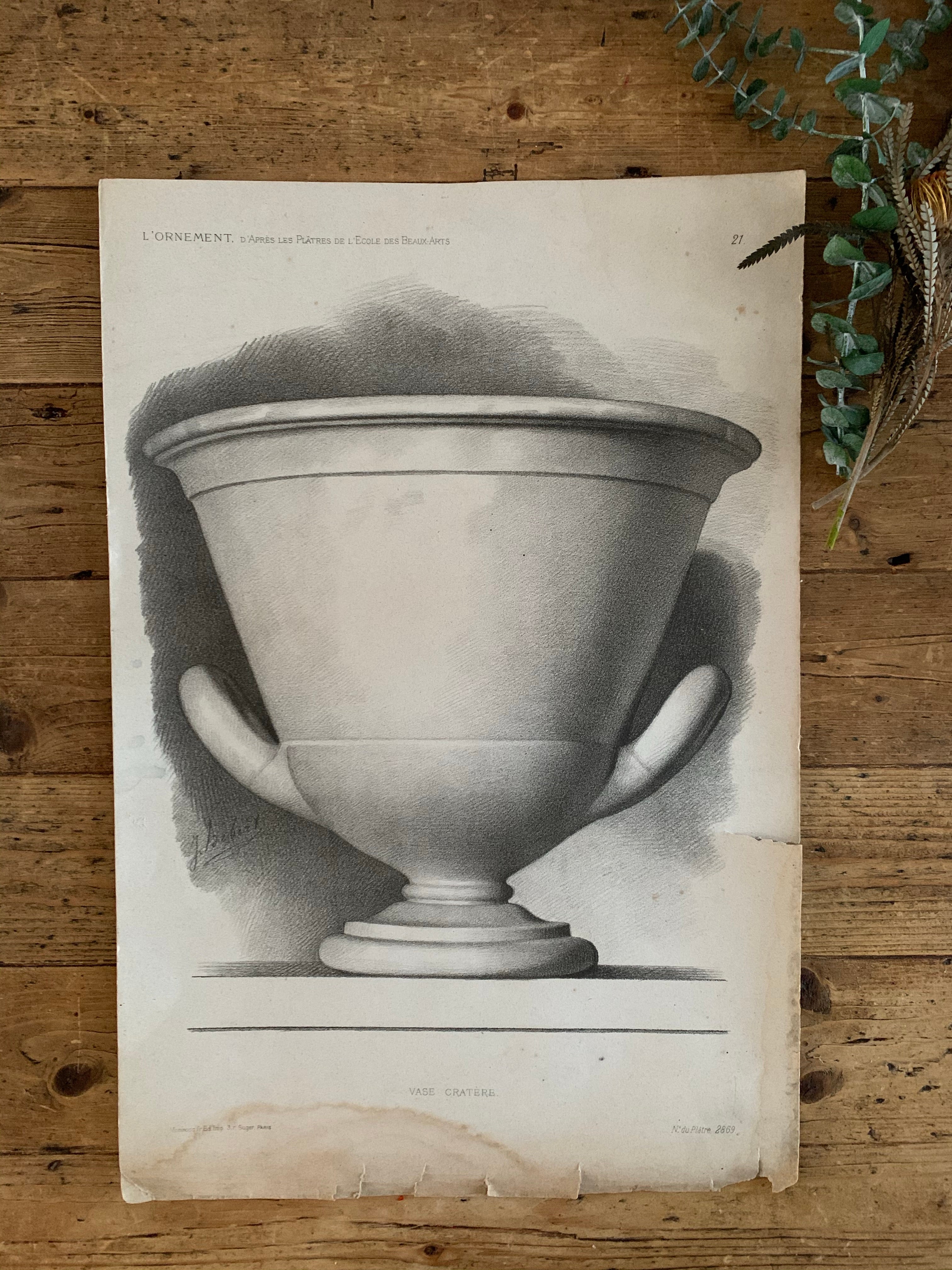 Large 1800s French Lithographic Ornamental Print