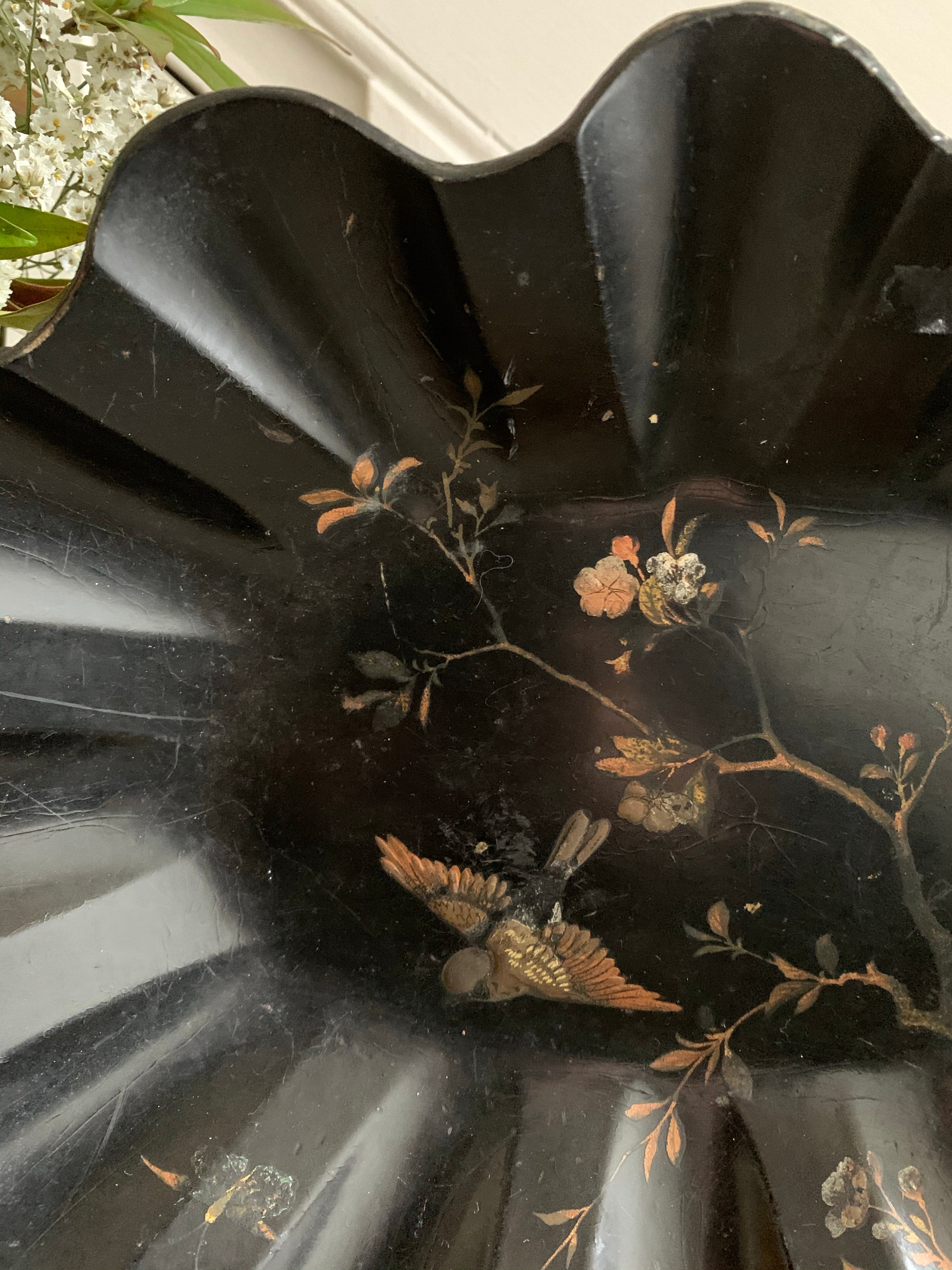 Antique Lacquered Bowl with Birds & Trees