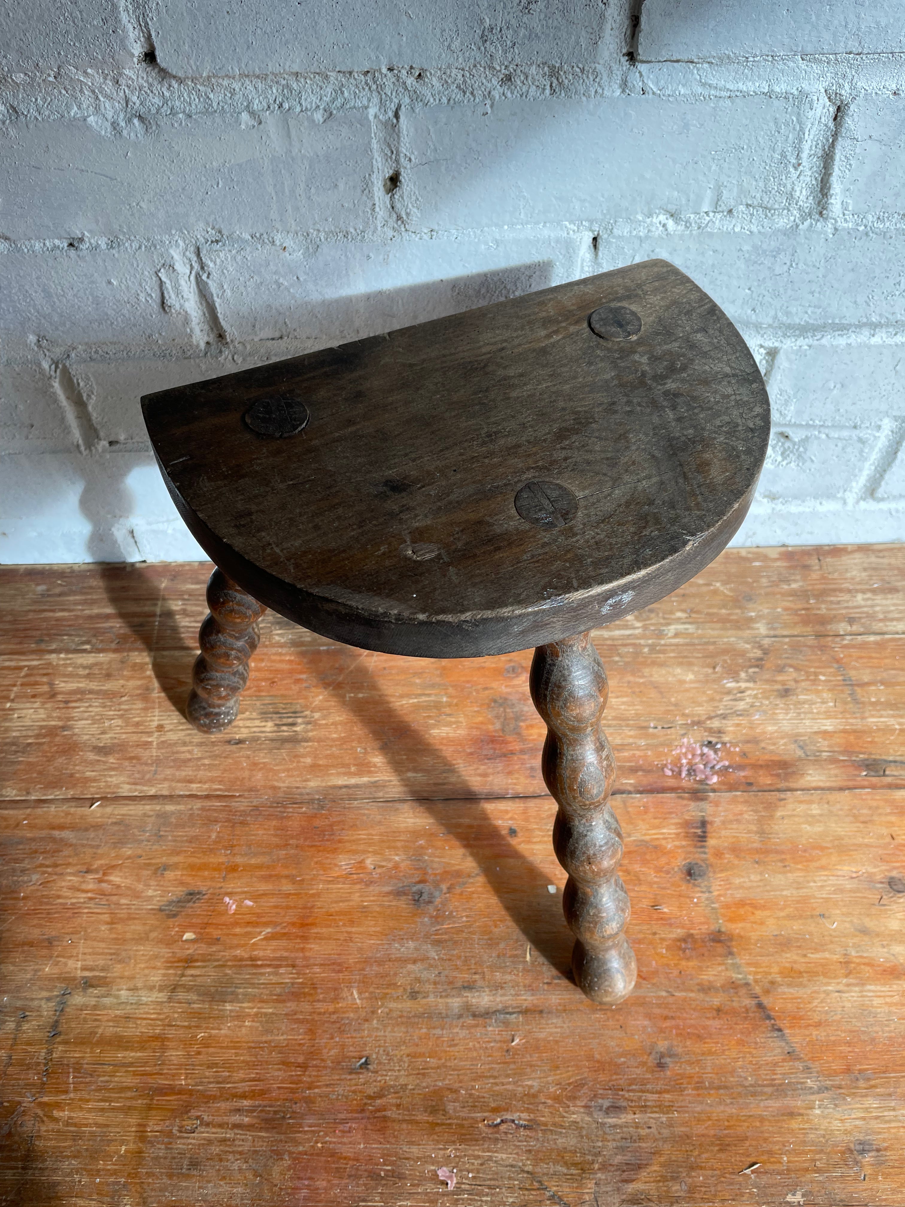 Small French Half-Moon Shaped Milking Stool