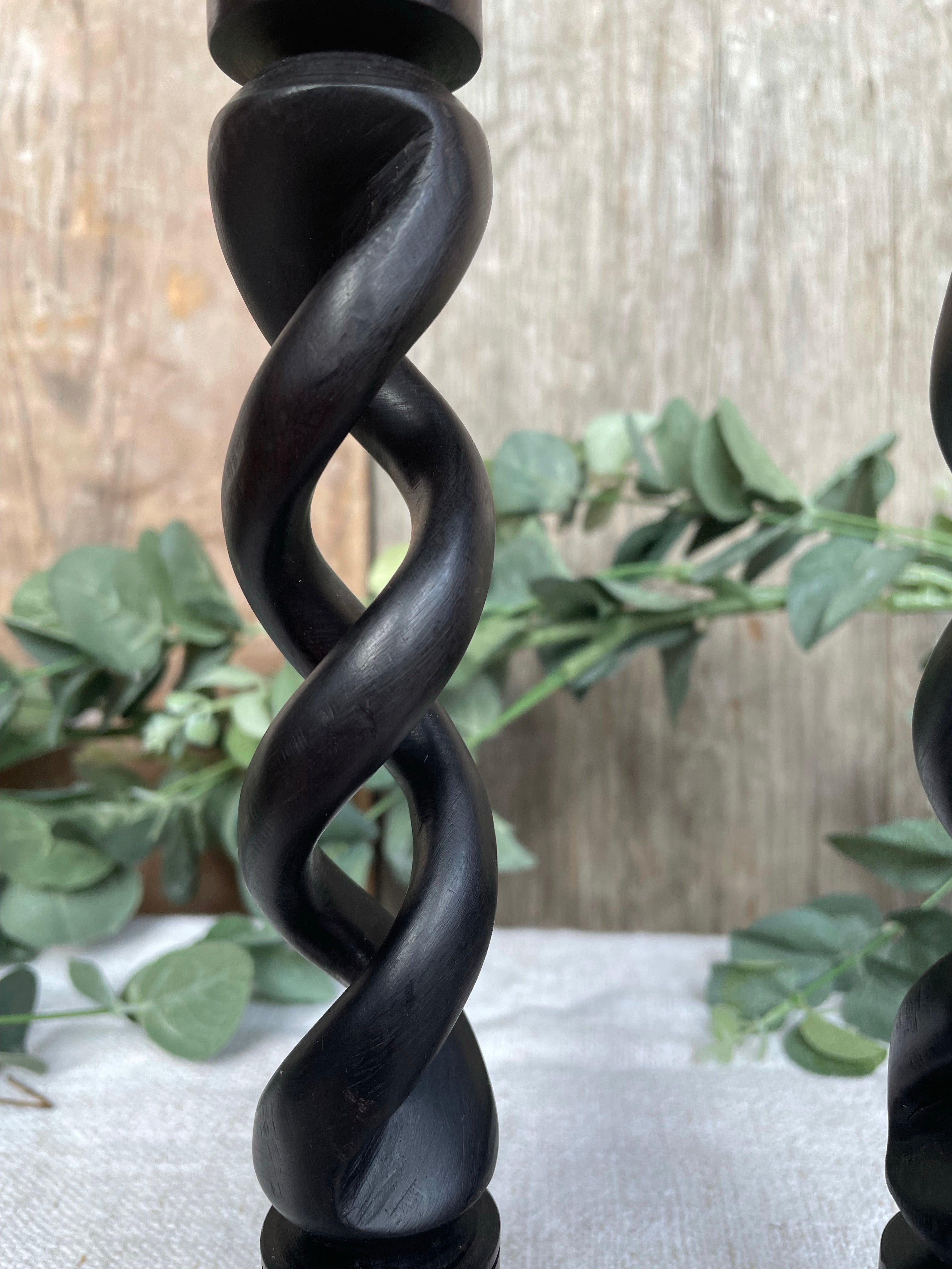 Ebony “Barley Twist” Wooden Candlesticks