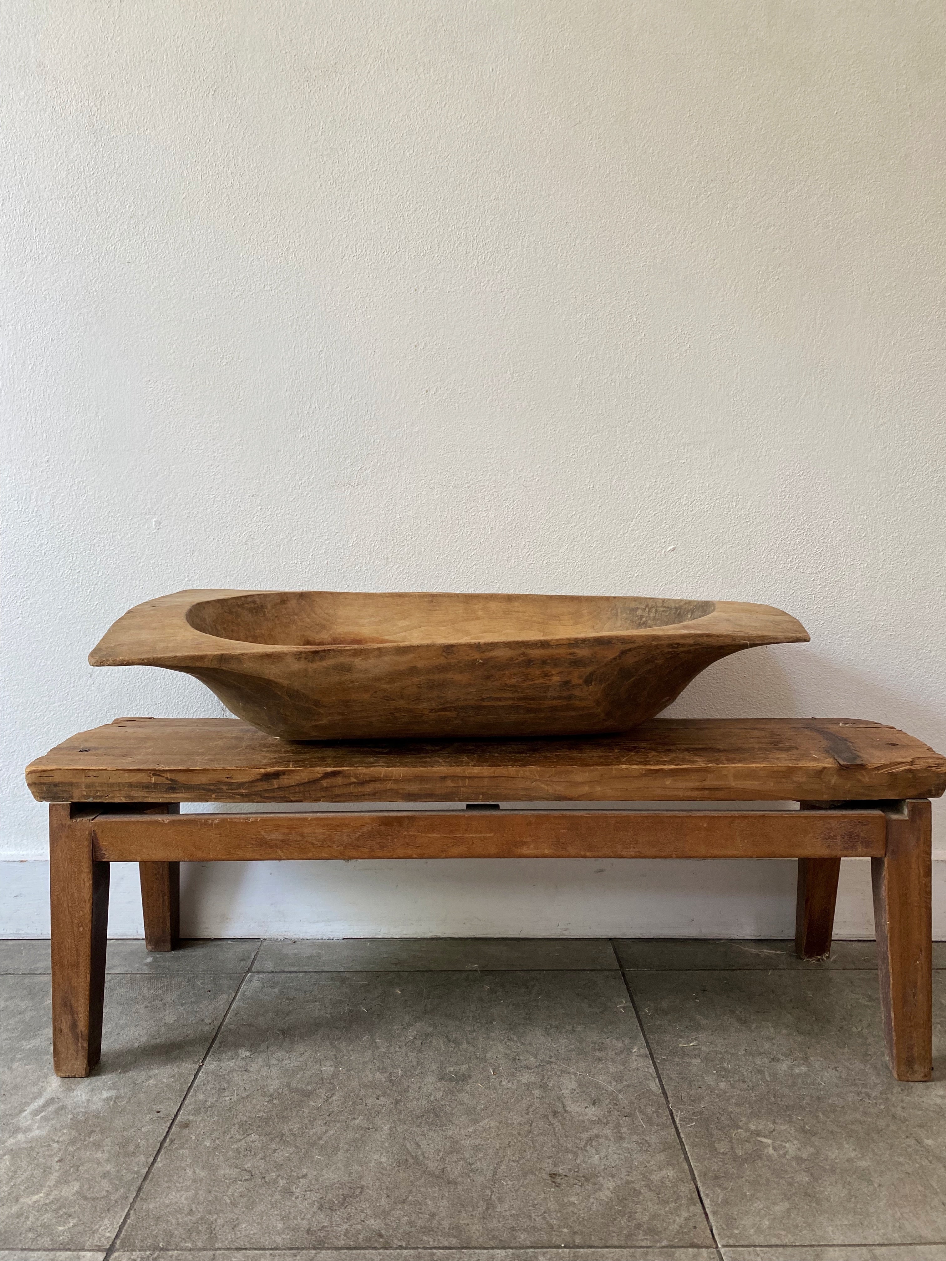 Large Rustic Wooden Dough Bowl