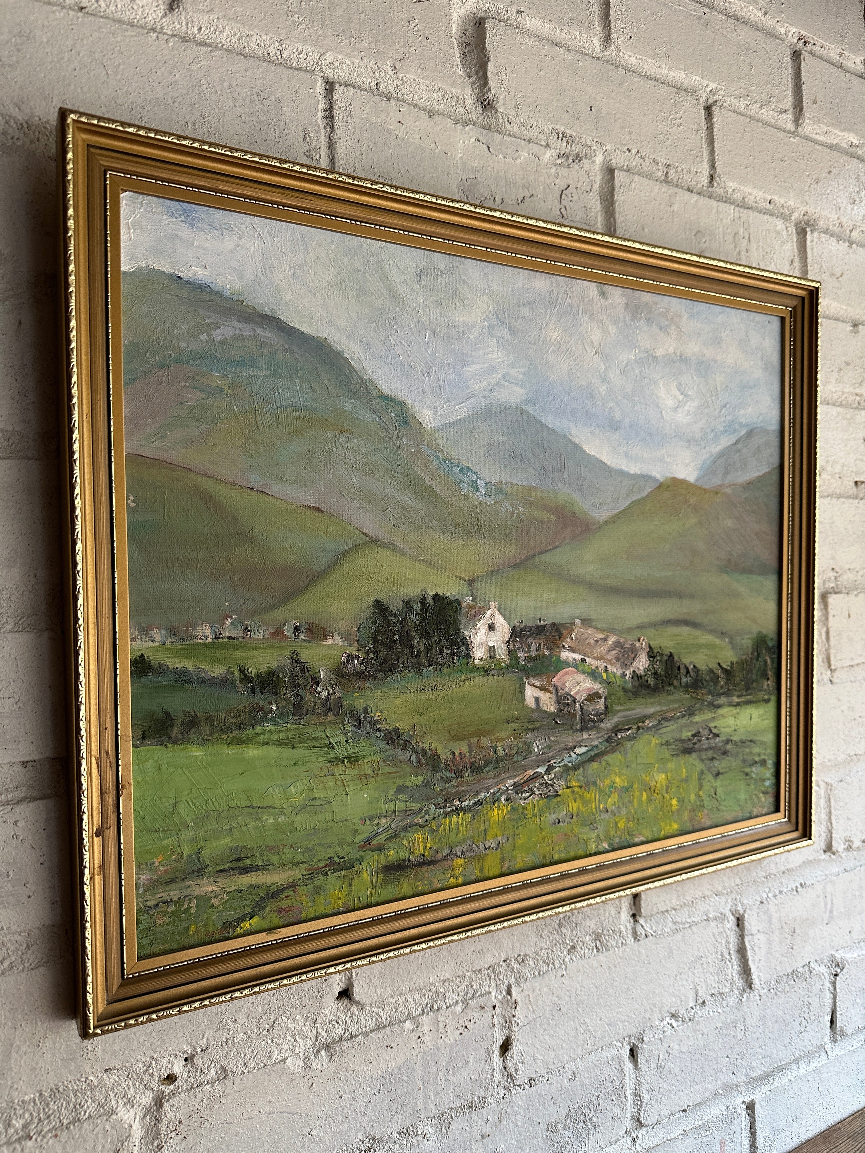 Landscape and Farm: Framed Vintage Oil on Board