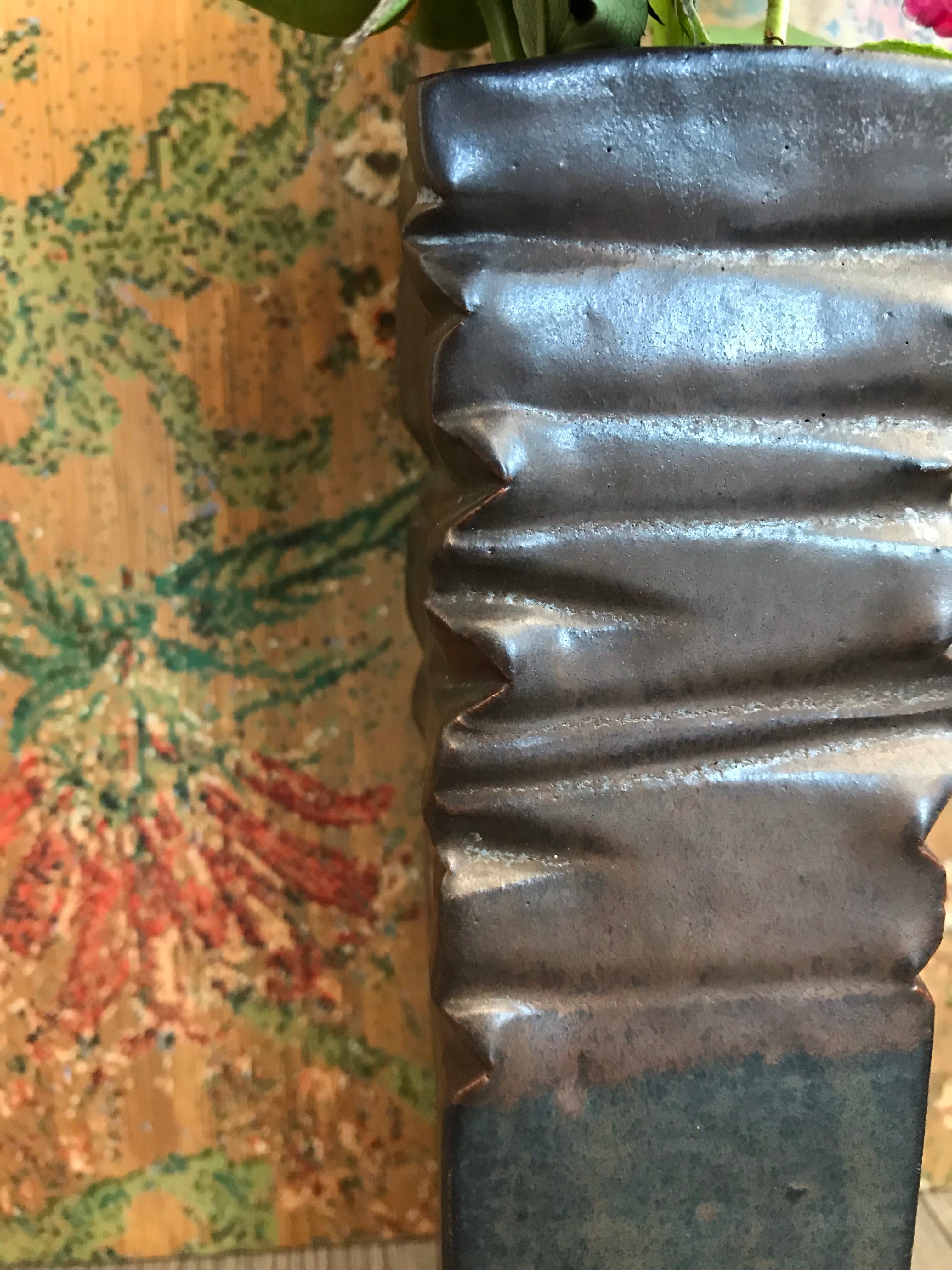 "Creased Look"  Studio Pottery Vase