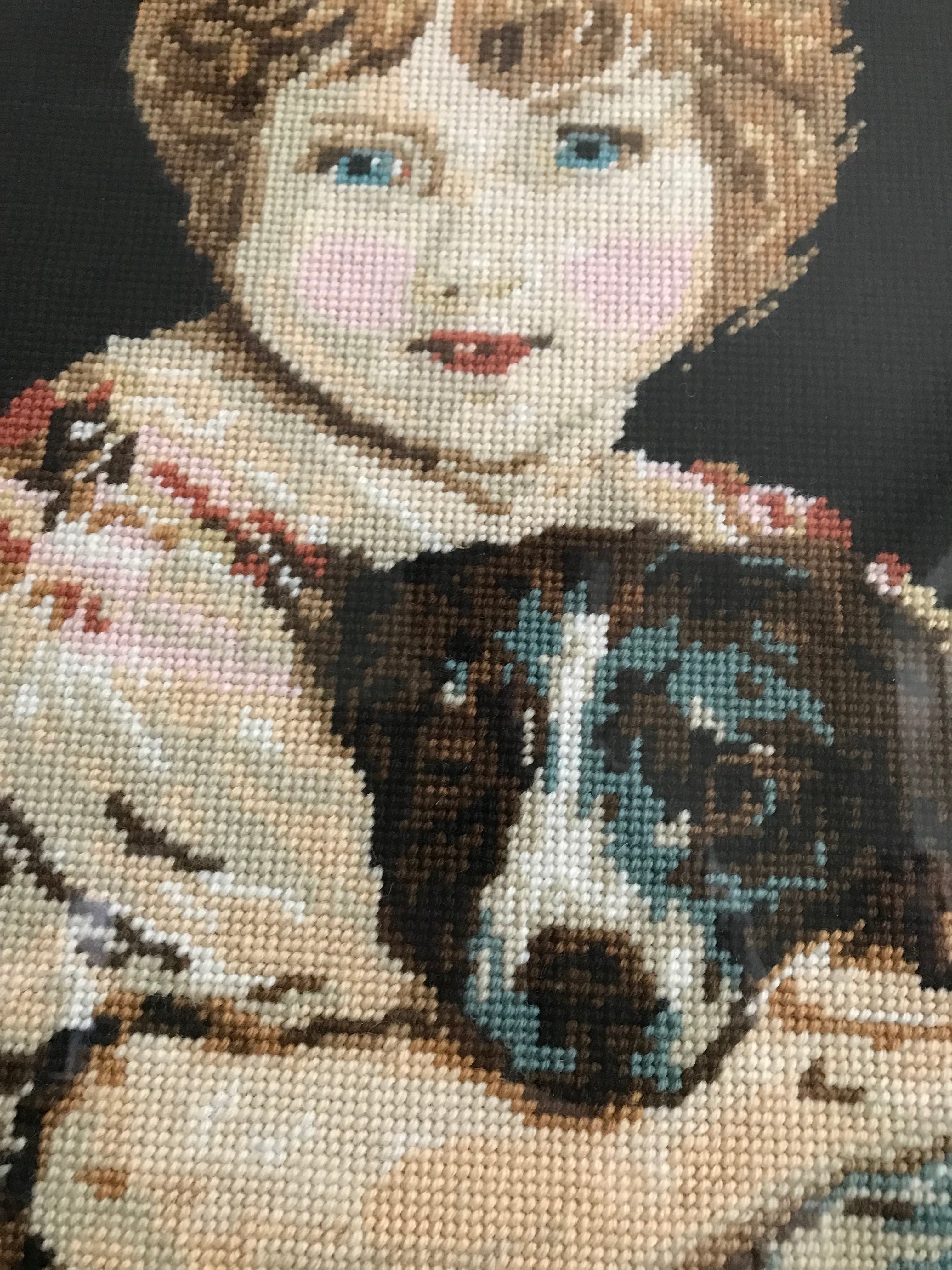Framed Large Tapestry of Girl and Dog