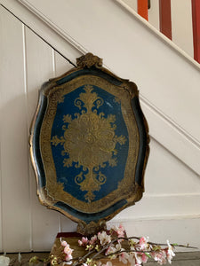 Large Blue and Gold Florentine Tray