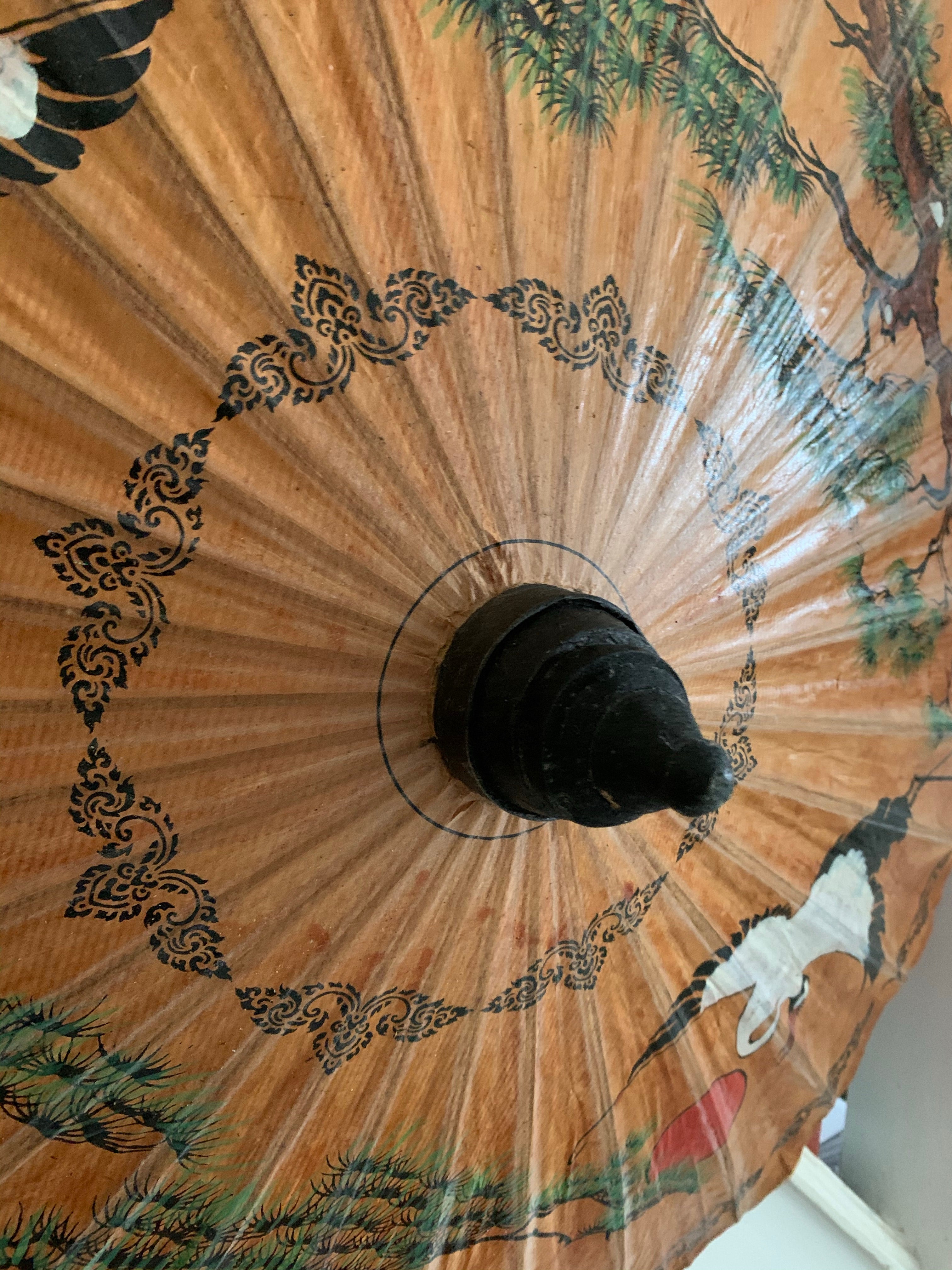 Vintage Japanese Bamboo Handpainted Parasol