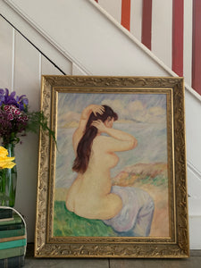 Portrait of a Bather: Framed Oil on Canvas