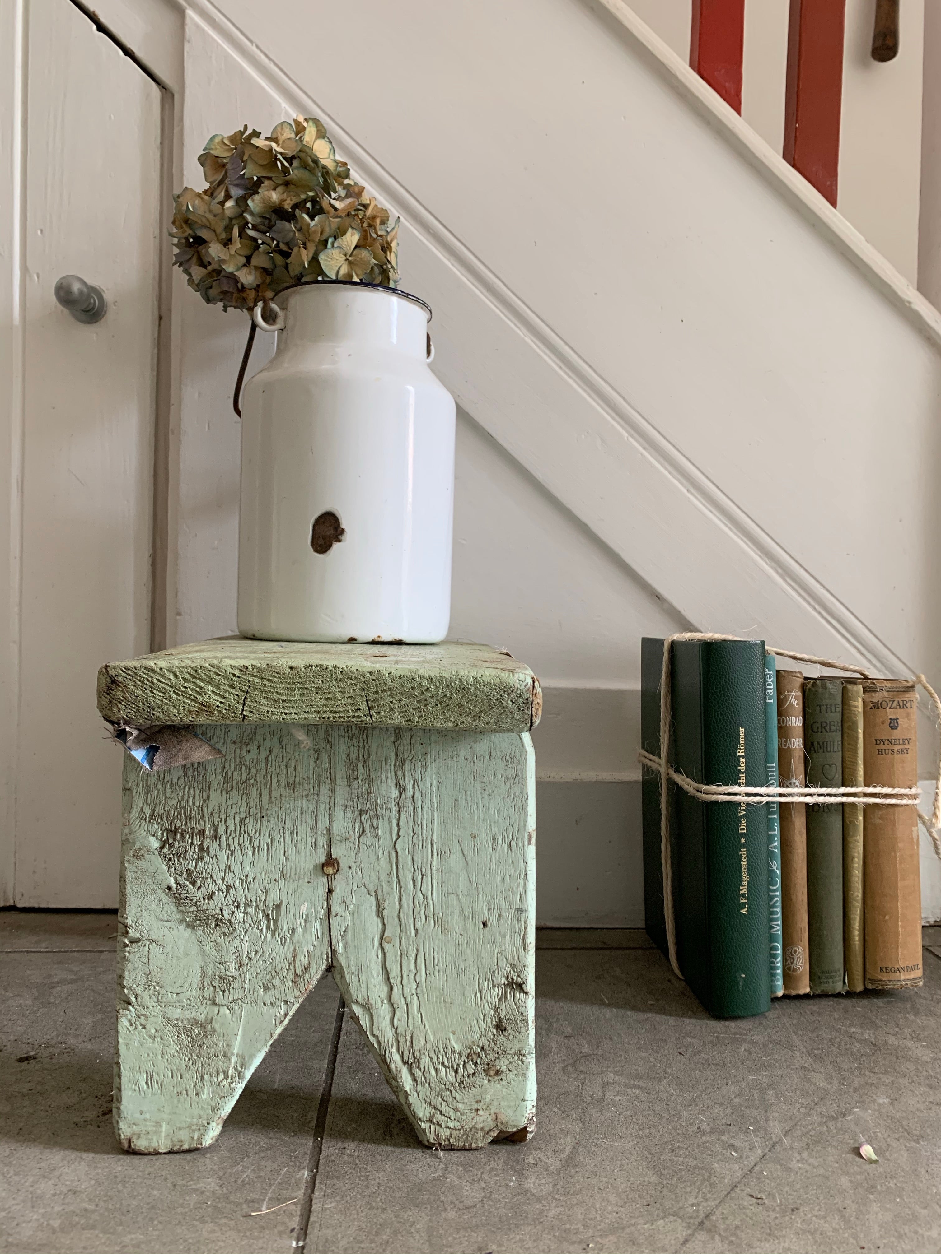 Small Rustic Mint Green Painted Stool