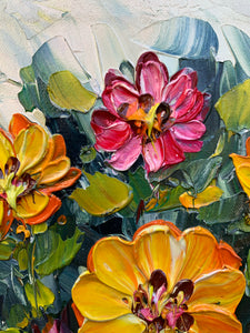 Thick Impasto Floral Oil on Canvas