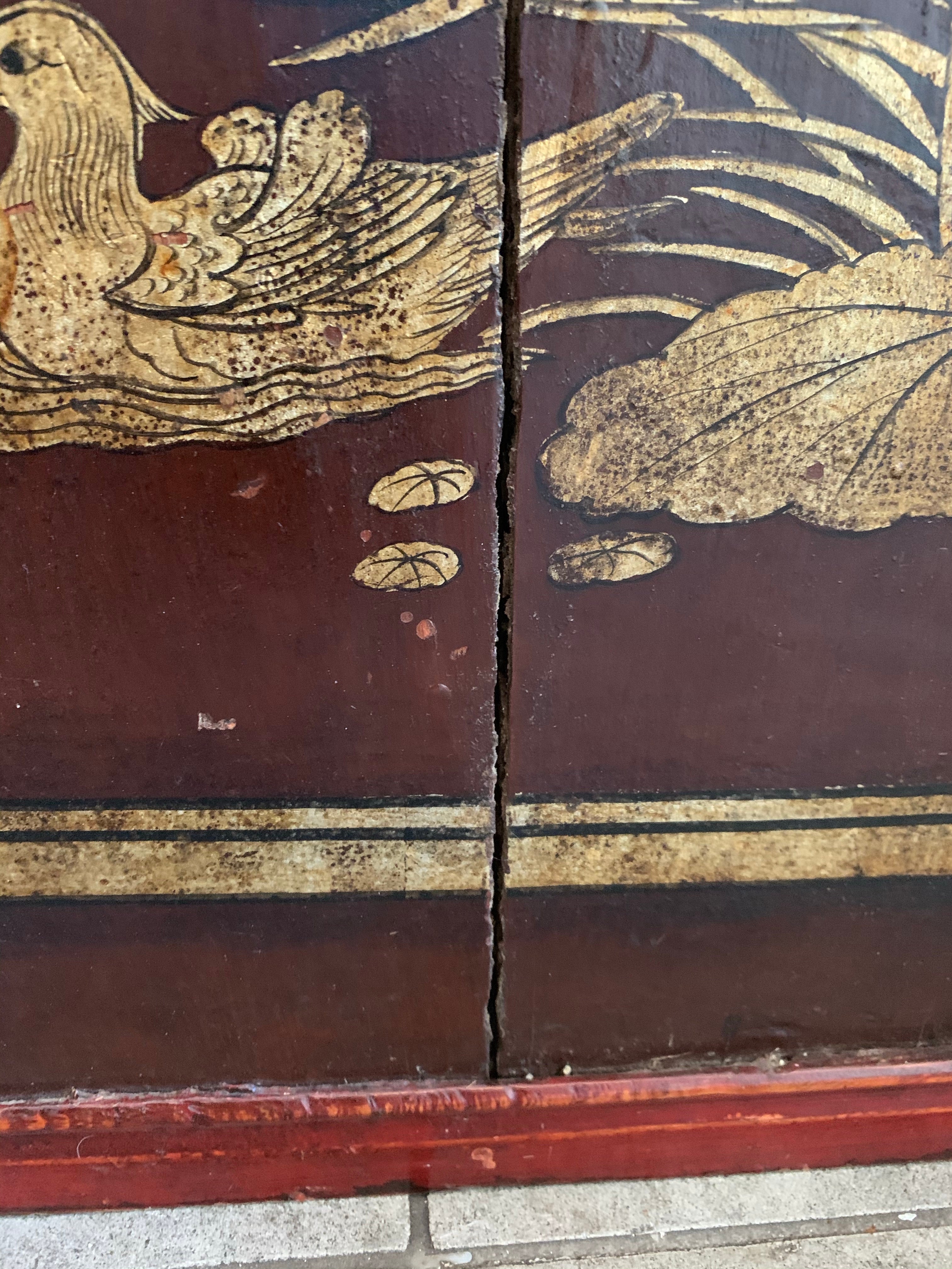 Large Antique Chinese Decorative Wood Panel with gold detail