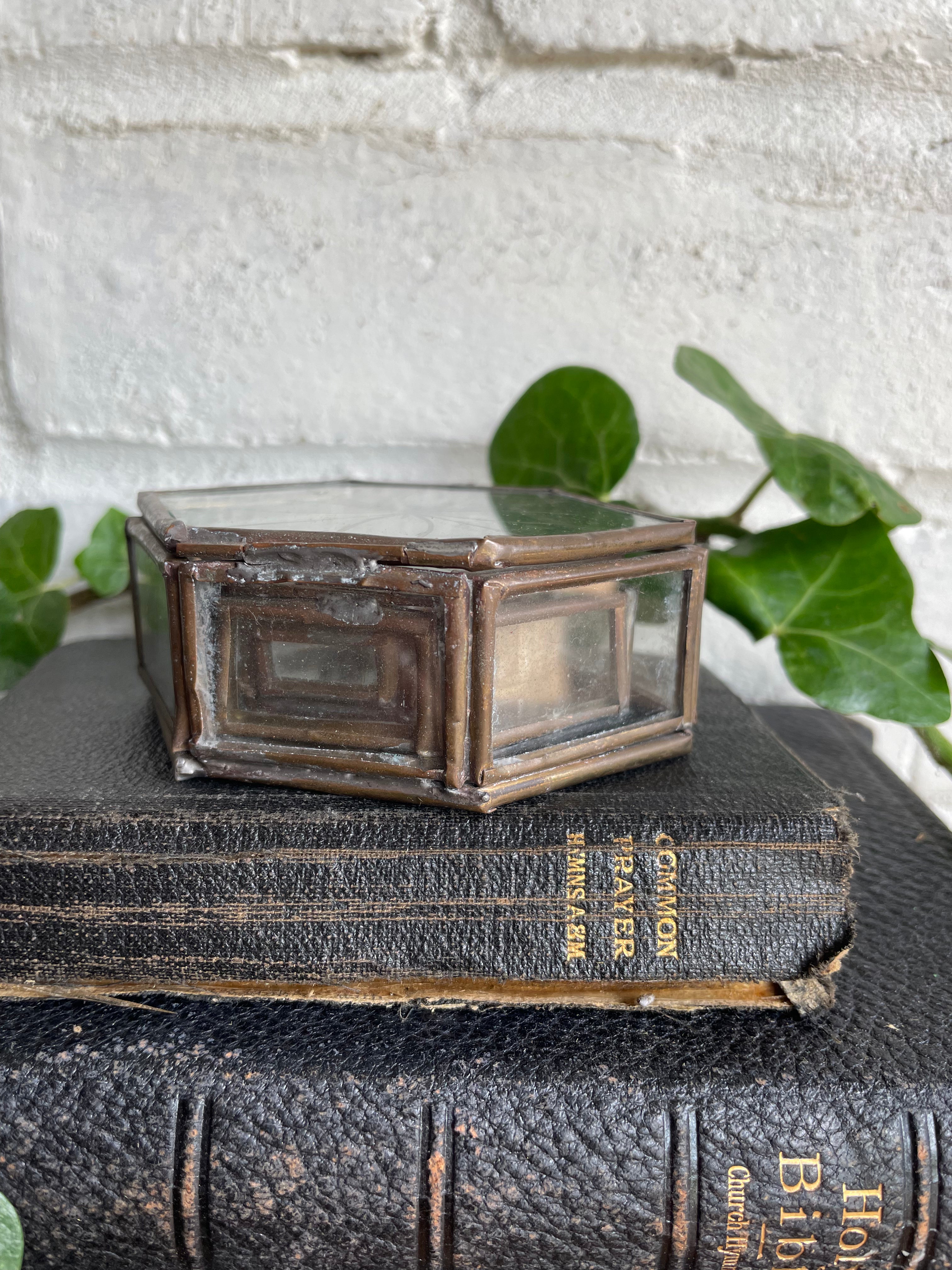 Trio of Tiny Stacking/Nesting Glass & Metal Trinket Boxes