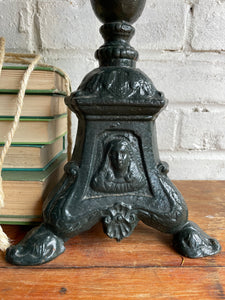 Large Cast Iron Candleholder painted in Green