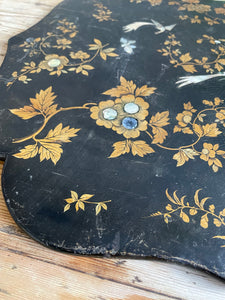 Antique Chinoiserie Panel with Mother of Pearl birds and gold leaf foliage