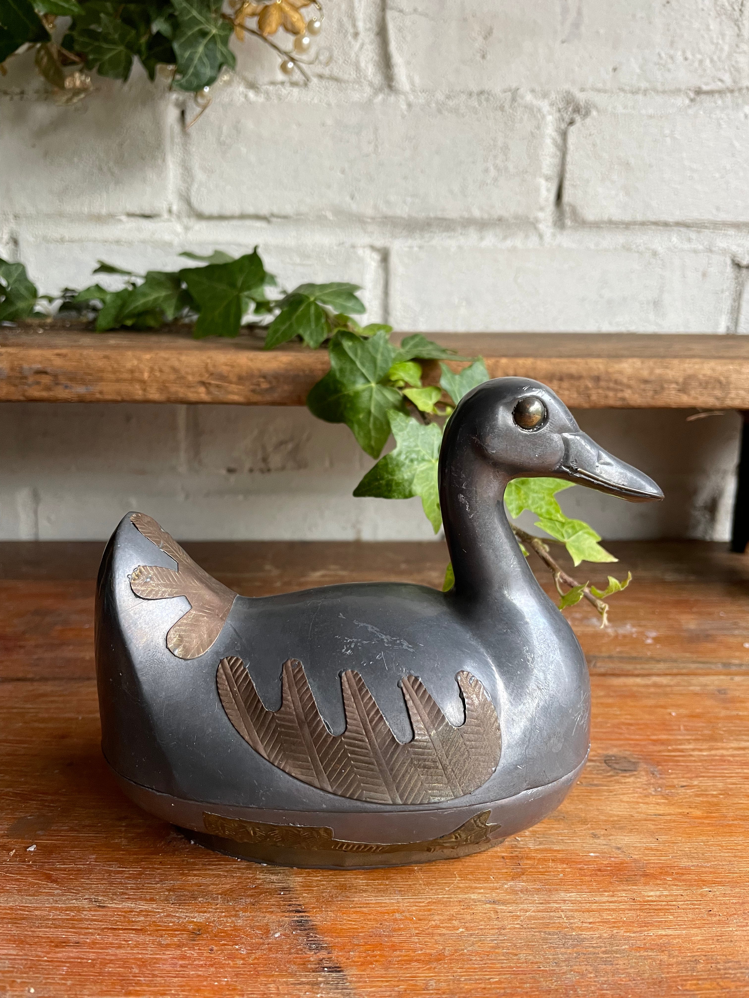 Set of Four Vintage Pewter and Brass Ducks