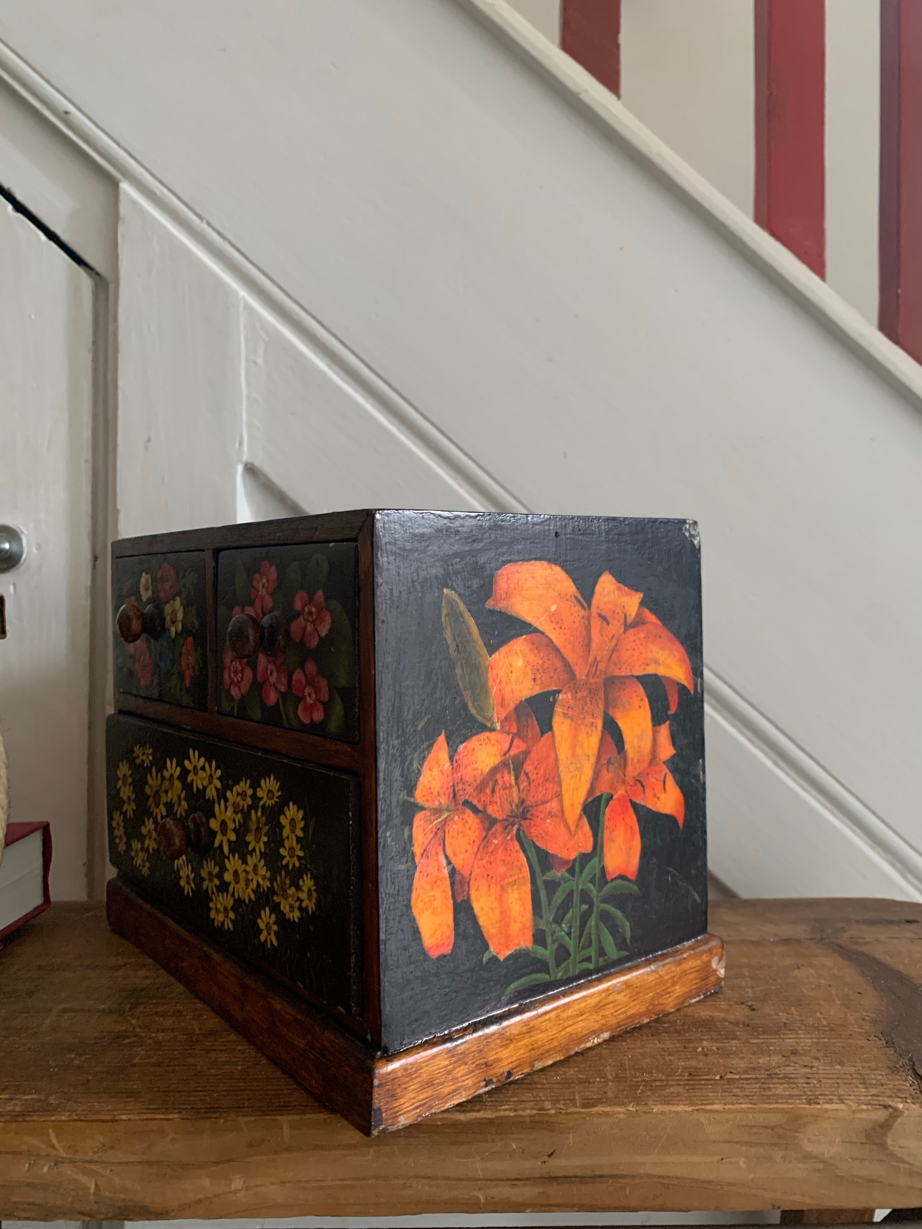 Vintage Hand-painted Floral “Folk Art”Desktop Drawers