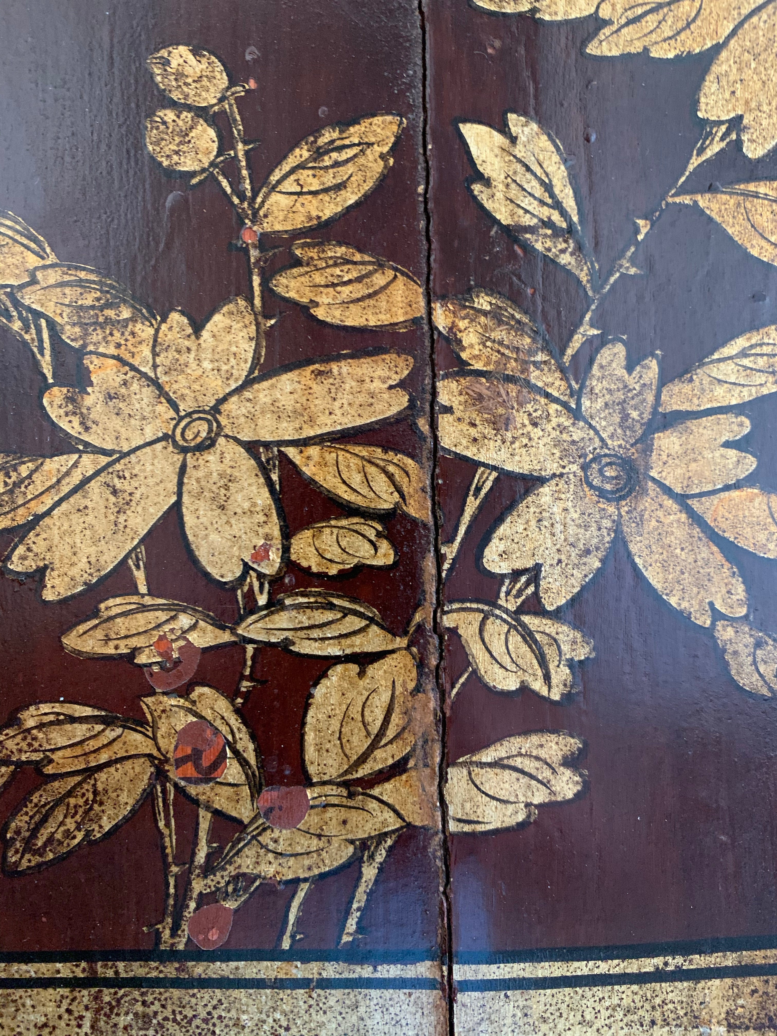 Large Antique Chinese Decorative Wood Panel with gold detail