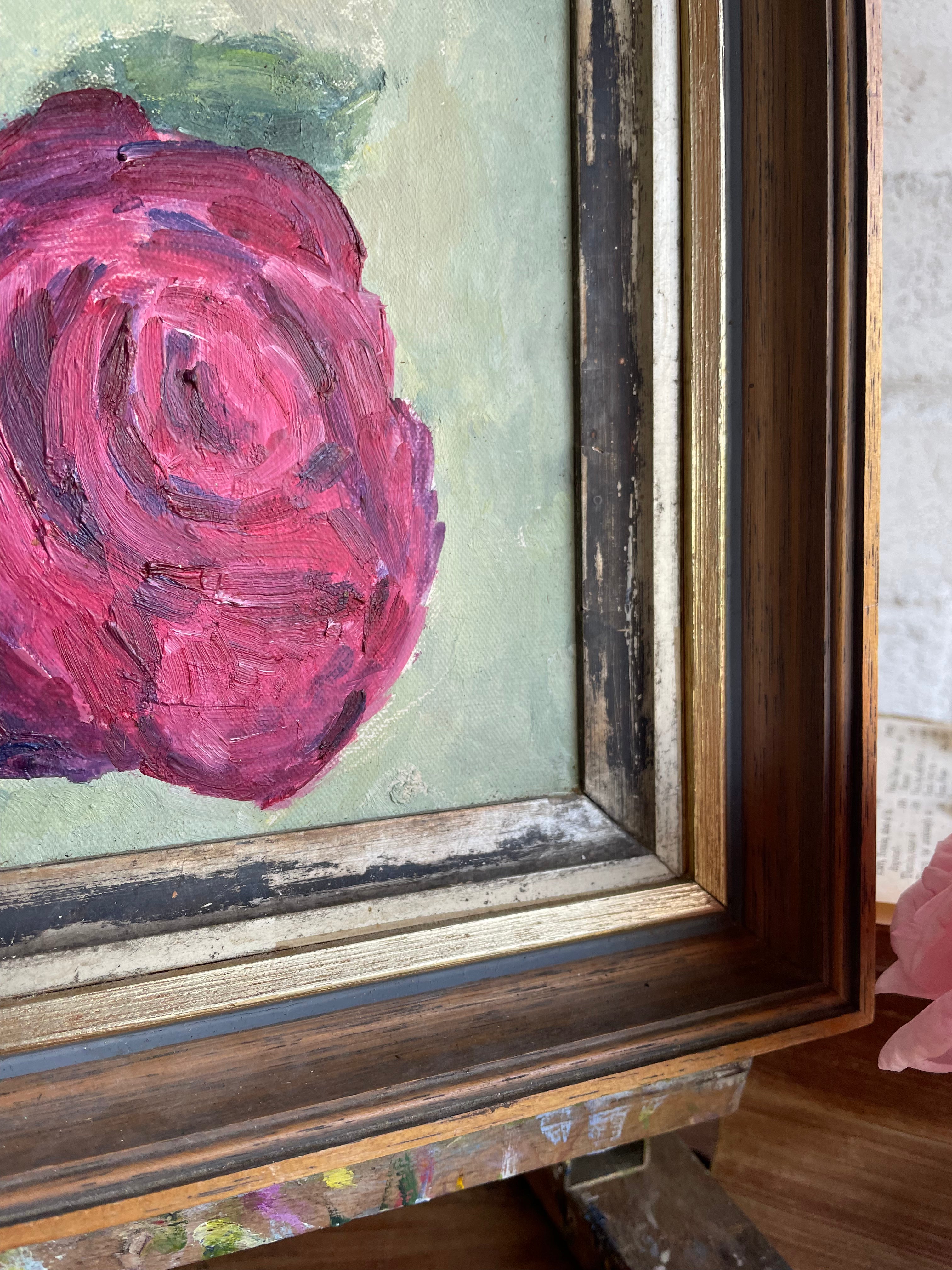 Pink Roses: Small Floral Oil on Canvas