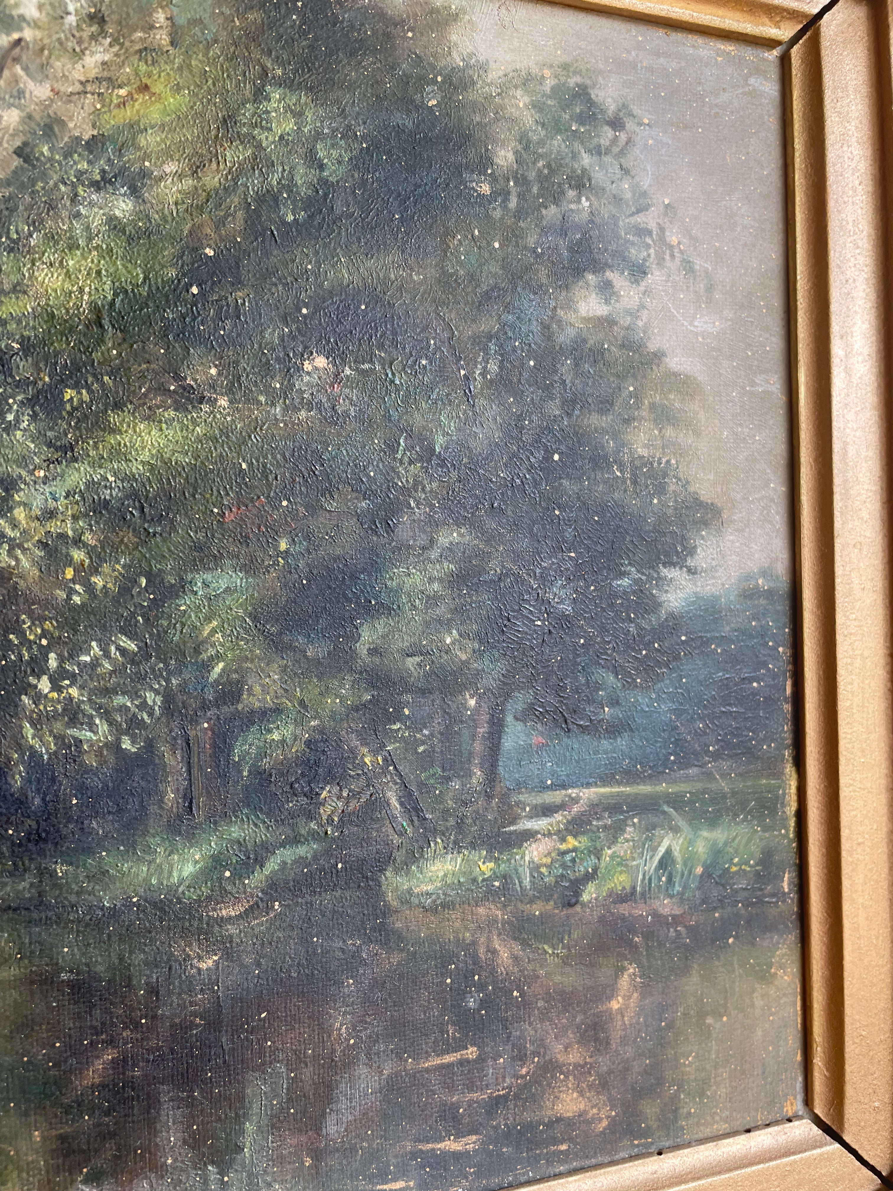 Antique Treescape: Oil on Canvas with Gilt Frame