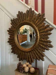 Large Vintage Convex Sunburst Mirror