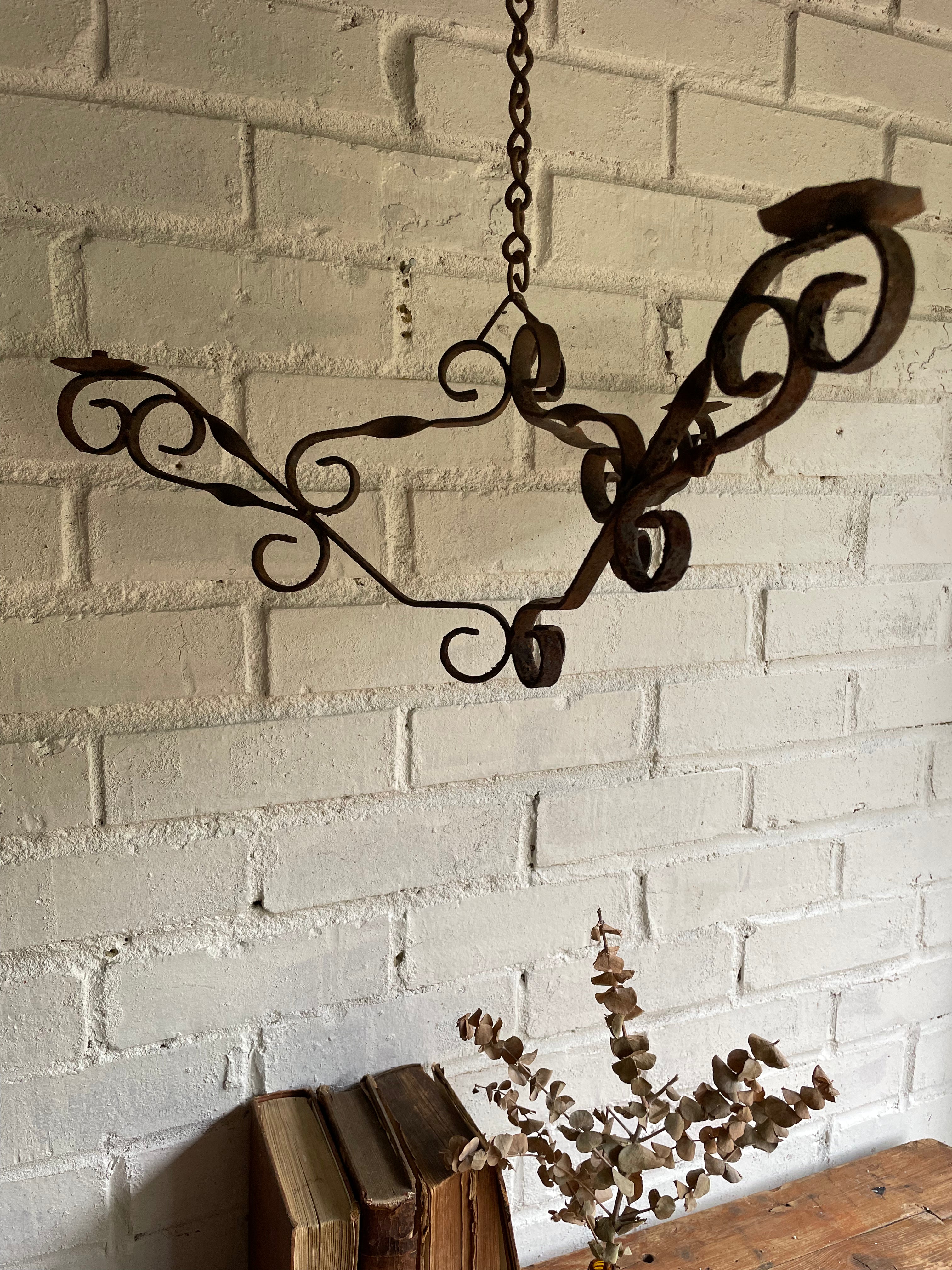 Belgian Wrought Iron Hanging Candelabra