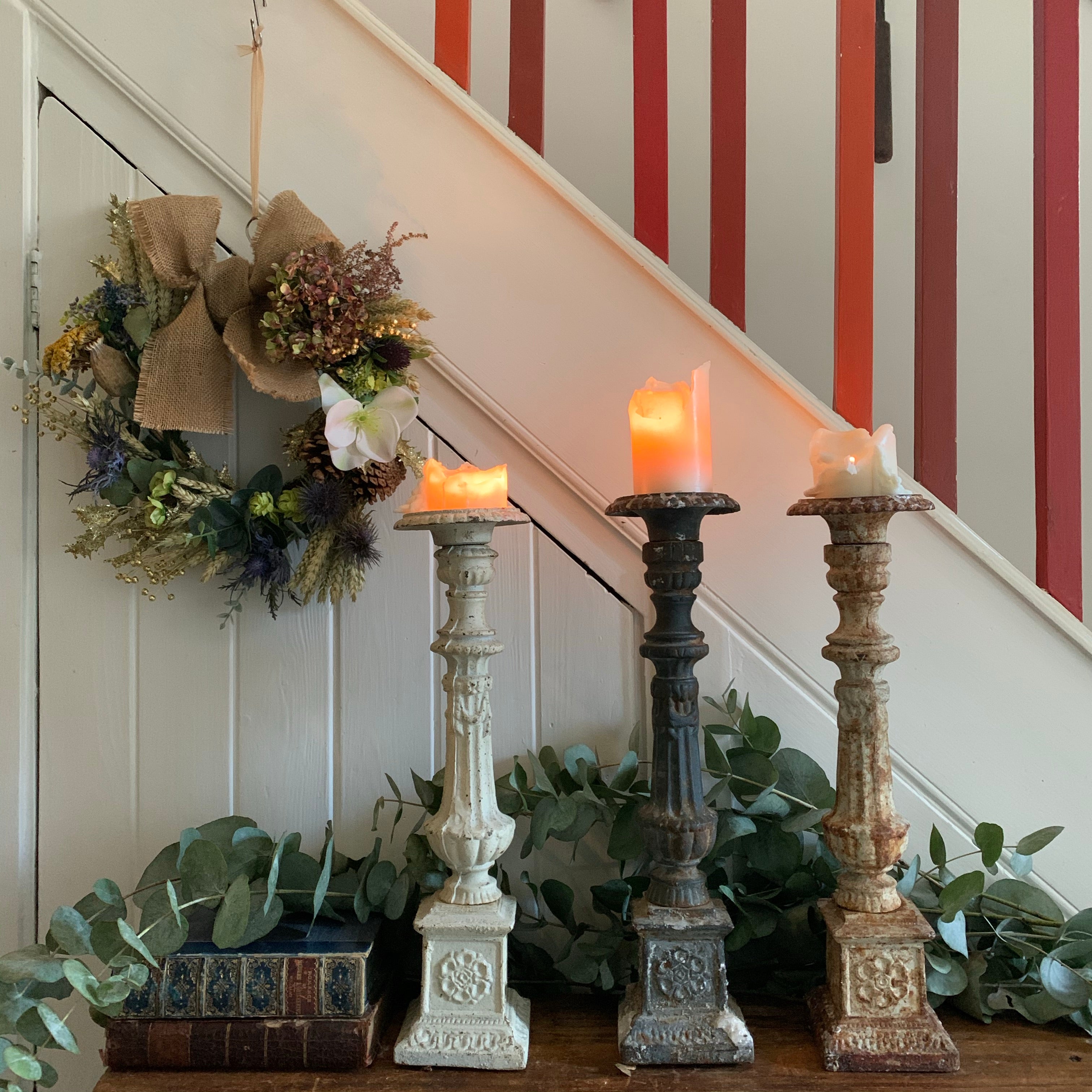 Large Rustic Cast Iron Candleholder  - Cream