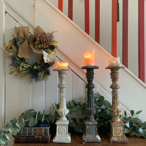 Large Rustic Cast Iron Candleholder  - Cream