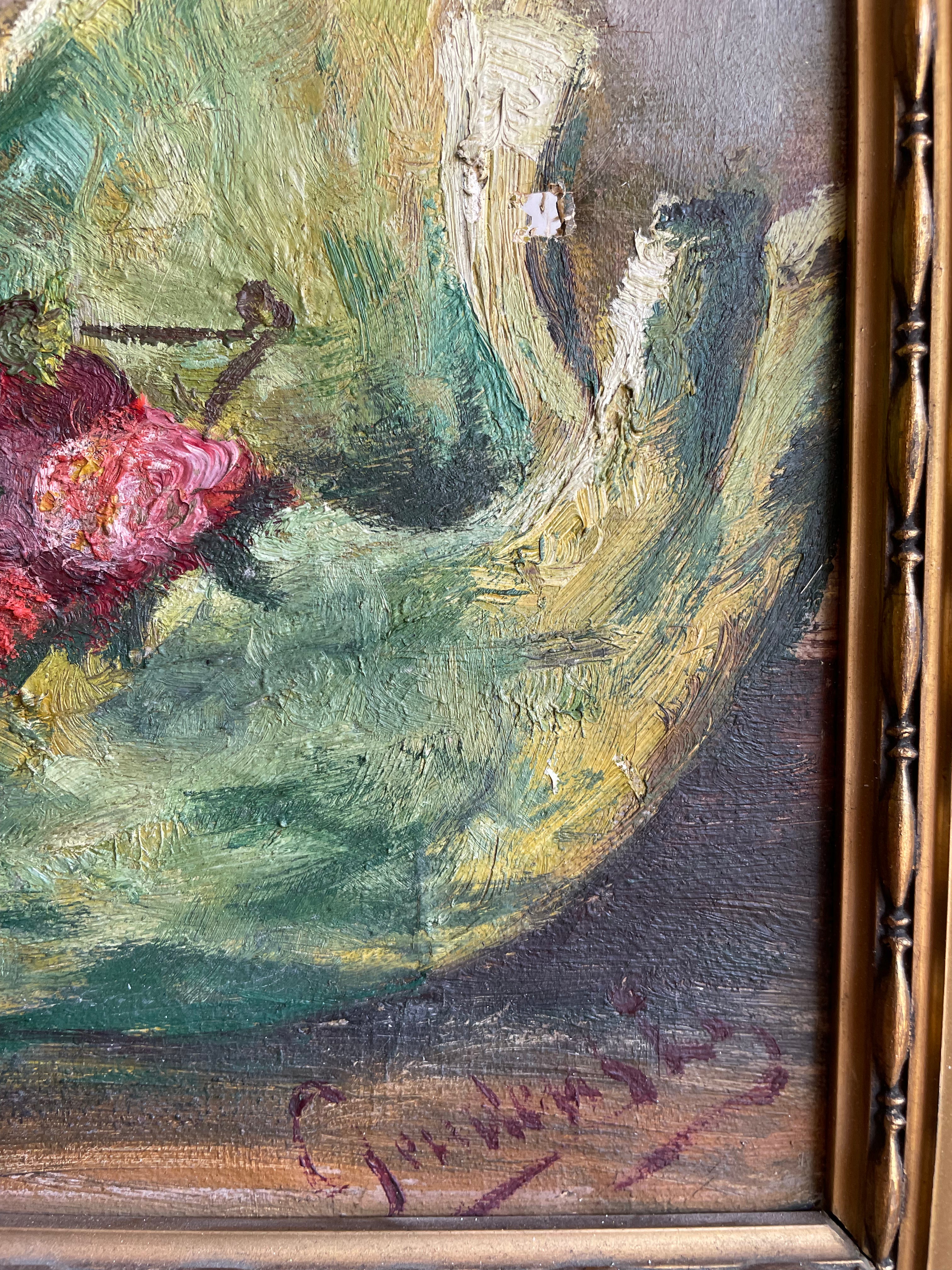 Raspberries: Oil on Canvas with Gilt Frame