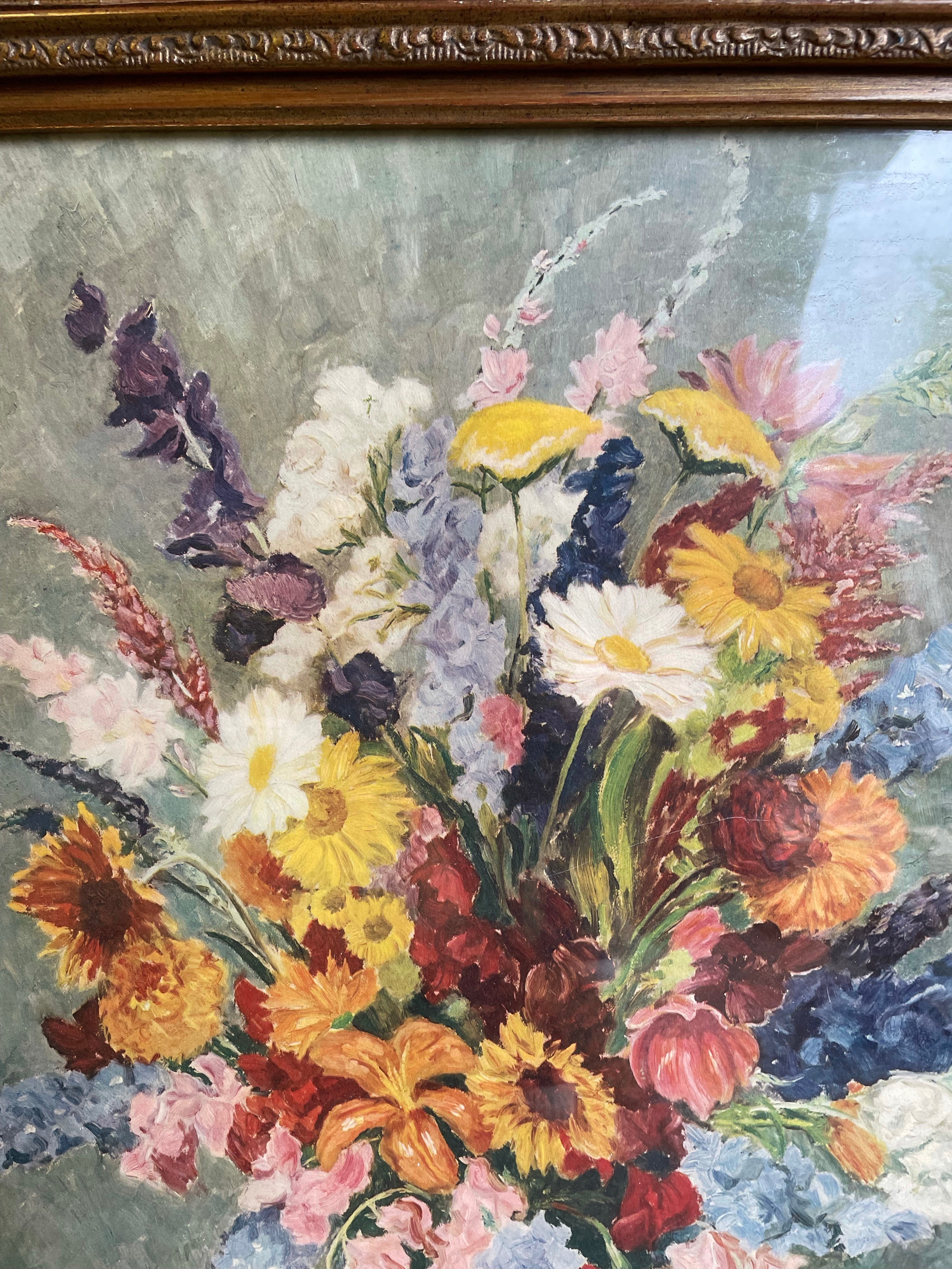 19th Century Floral Mezzotint in original gilt frame